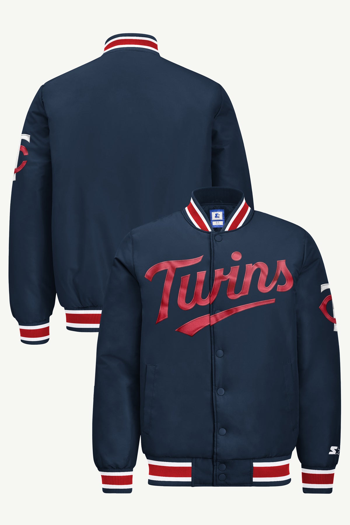 MENS MINNESOTA TWINS ACROSS SATIN VARSITY JACKET View 1 | Minnesota Twins