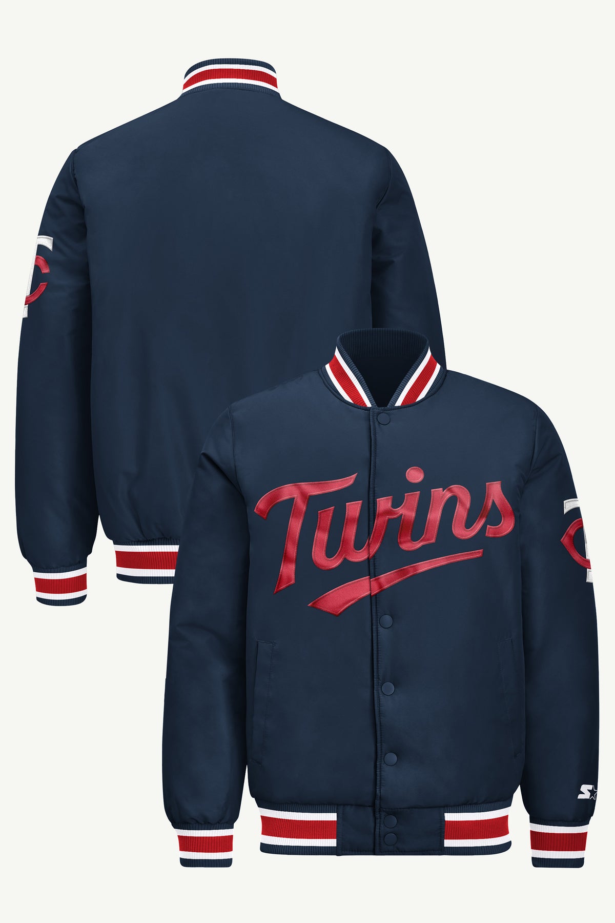 MENS MINNESOTA TWINS ACROSS SATIN VARSITY JACKET View 1 | Men's Starter Jackets
