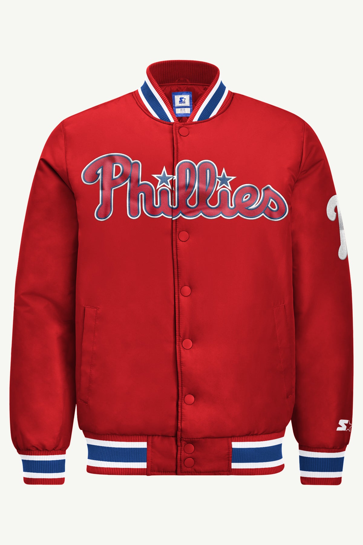 MENS PHILADELPHIA PHILLIES ACROSS SATIN VARSITY JACKET View 2