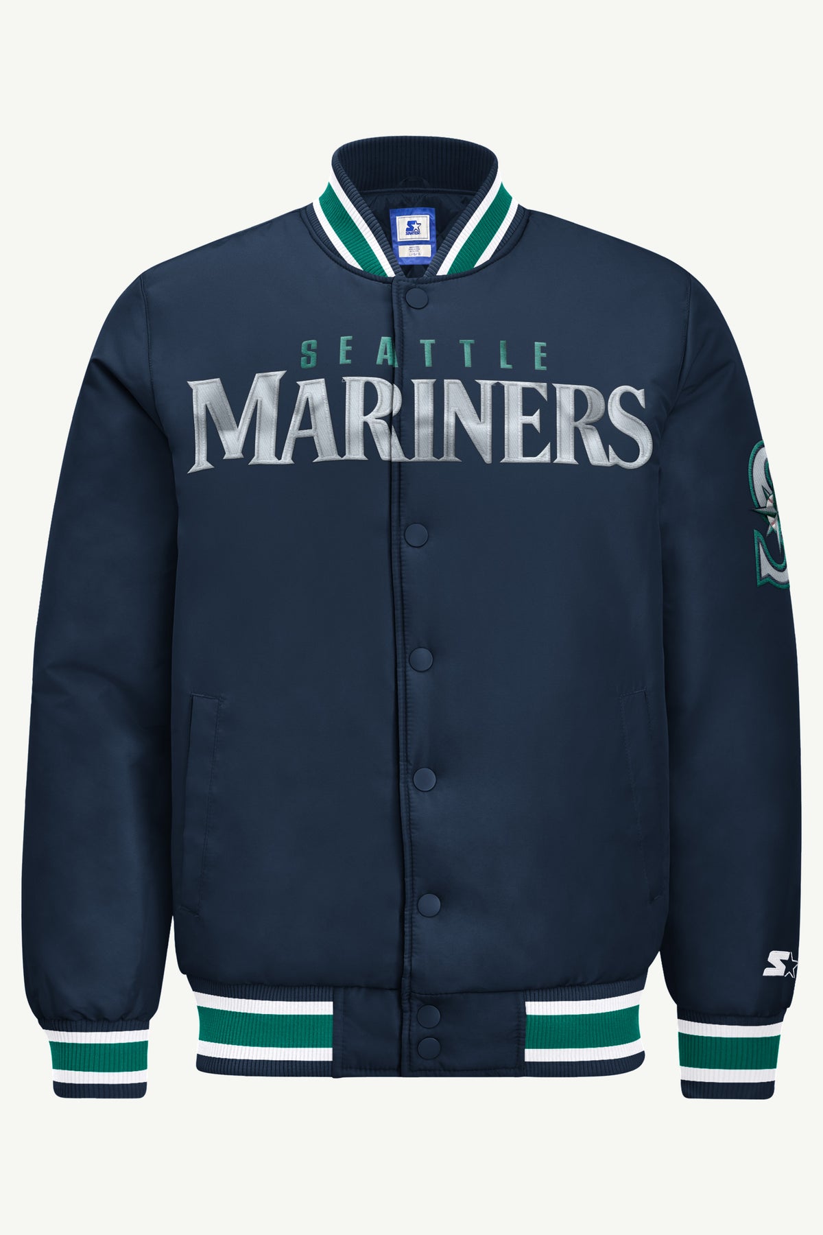 MENS SEATTLE MARINERS ACROSS SATIN VARSITY JACKET View 2