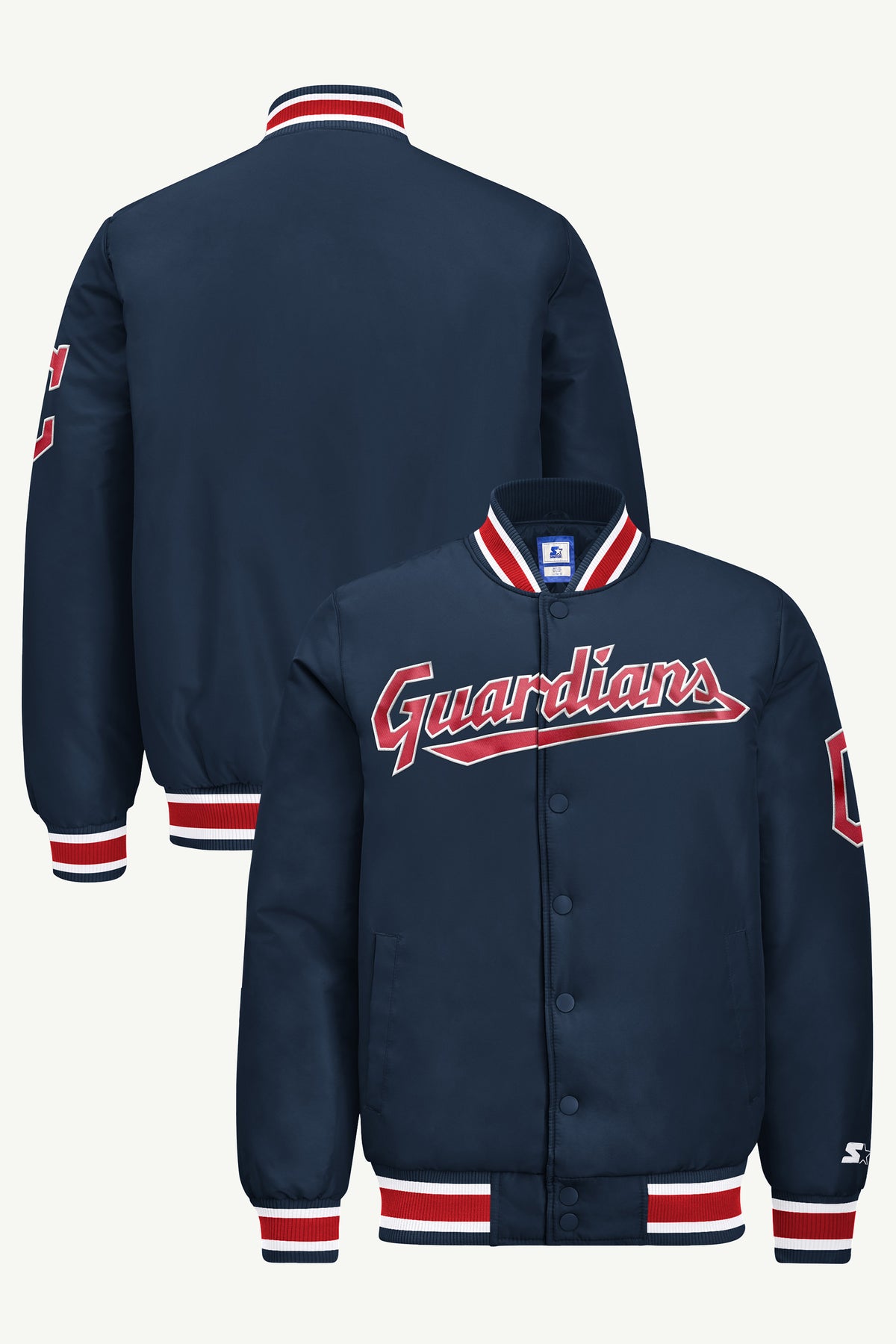 MENS CLEVELAND GUARDIANS ACROSS SATIN VARSITY JACKET View 1