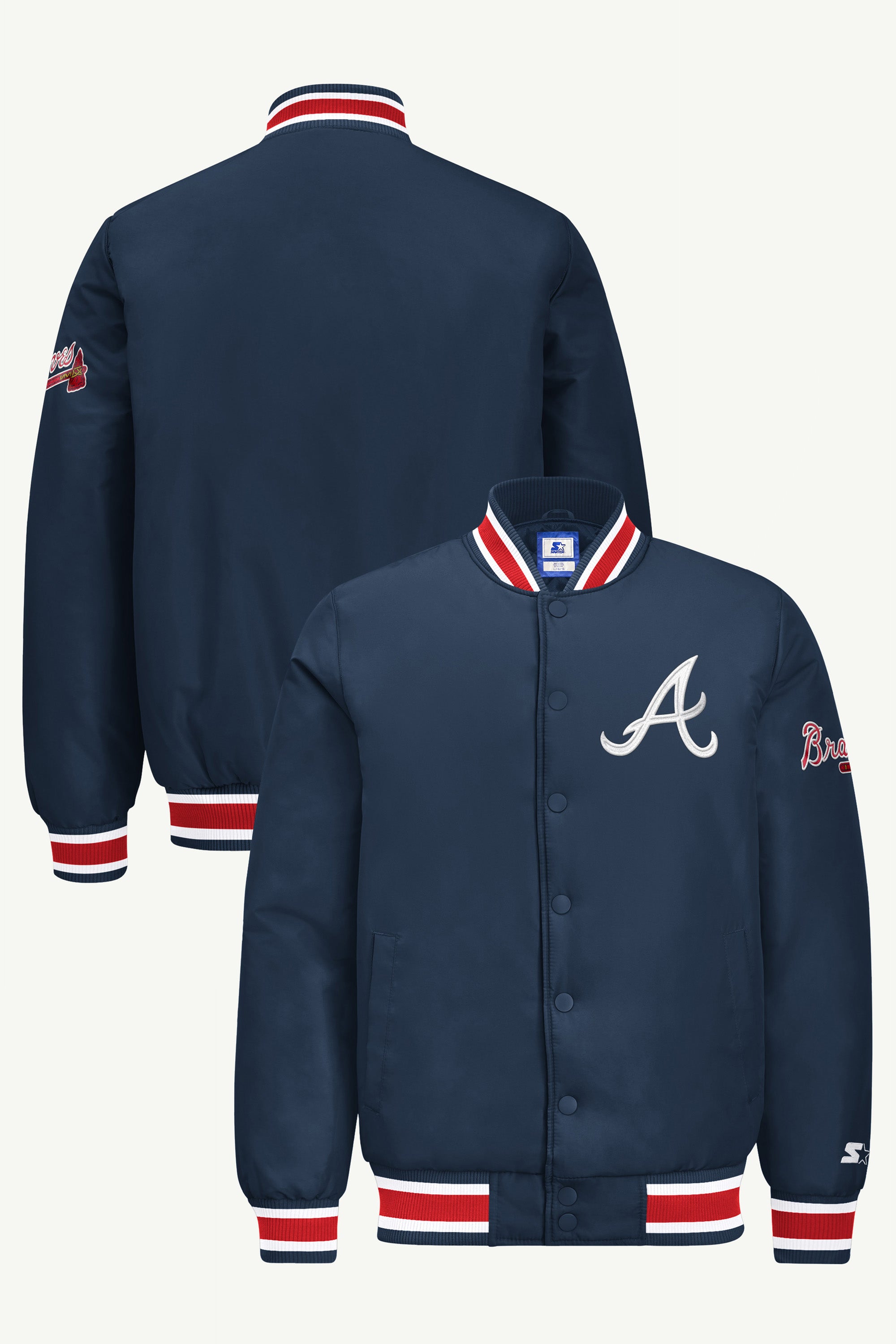 MENS ATLANTA BRAVES GAME DAY SATIN VARSITY JACKET View 1
