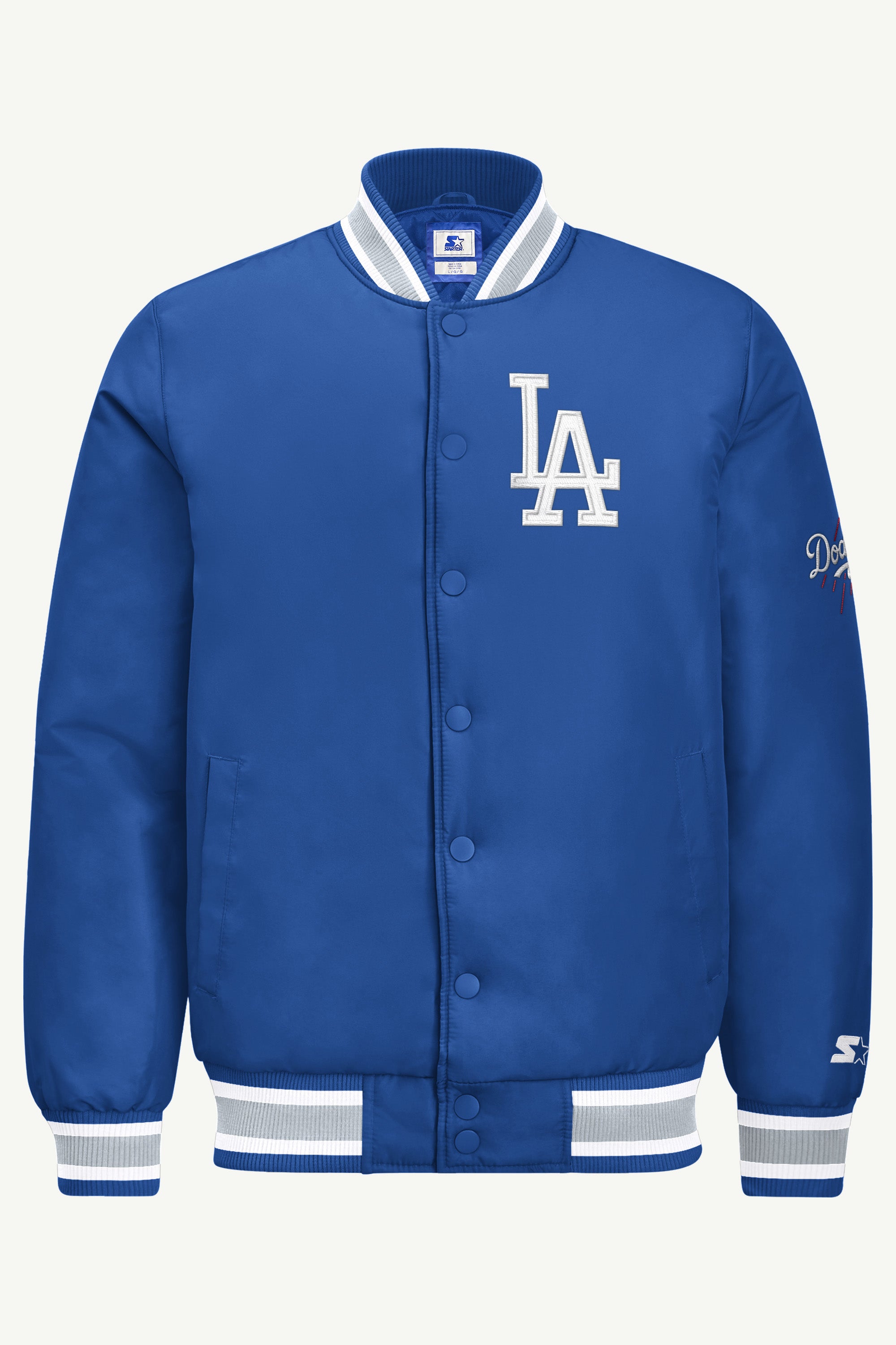 Los Angeles Dodgers ジャケット Lサイズ Mens Los Angeles Dodgers Homeplate Printed Graphic Satin Varsity