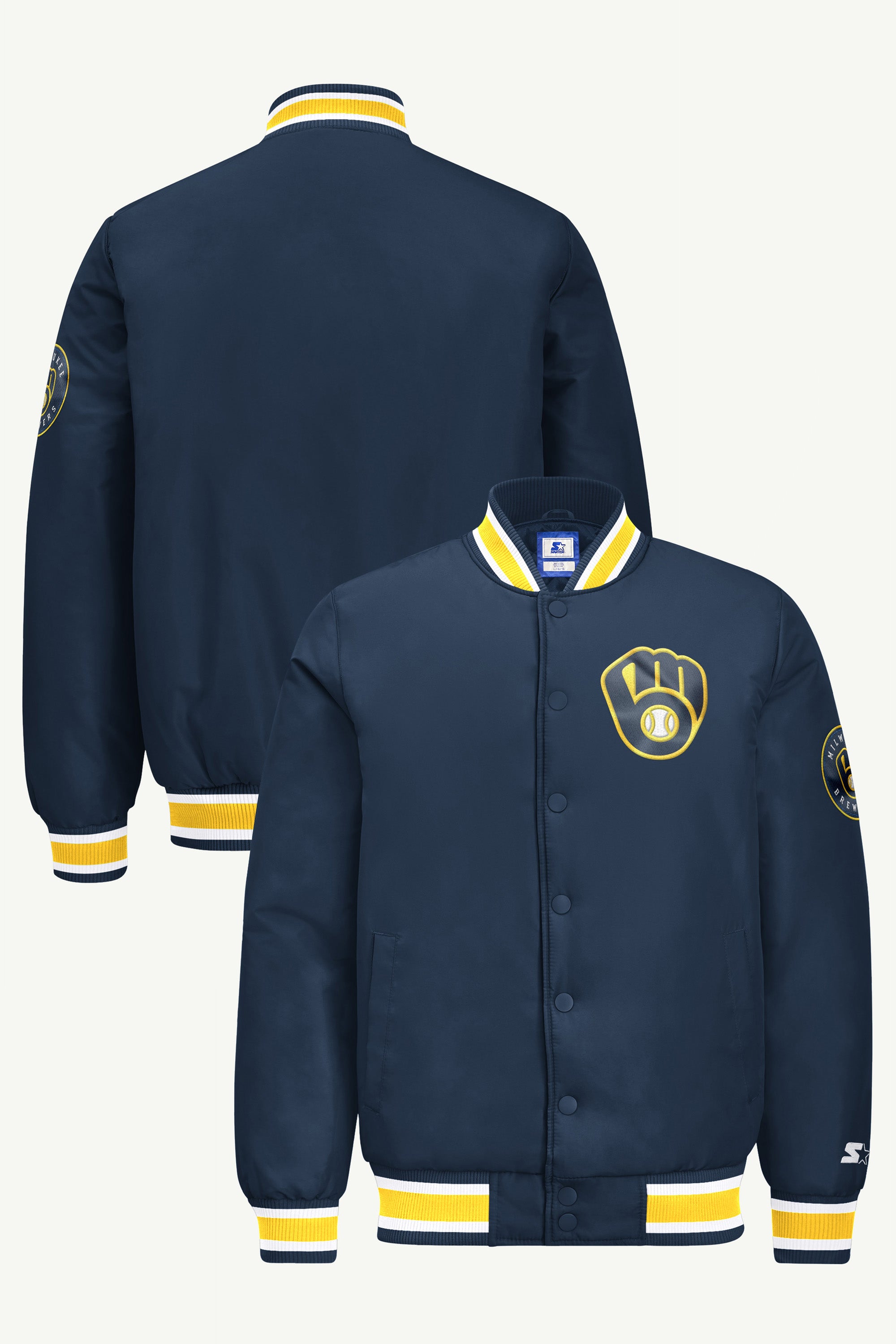 MENS MILWAUKEE BREWERS GAME DAY SATIN VARSITY JACKET View 1