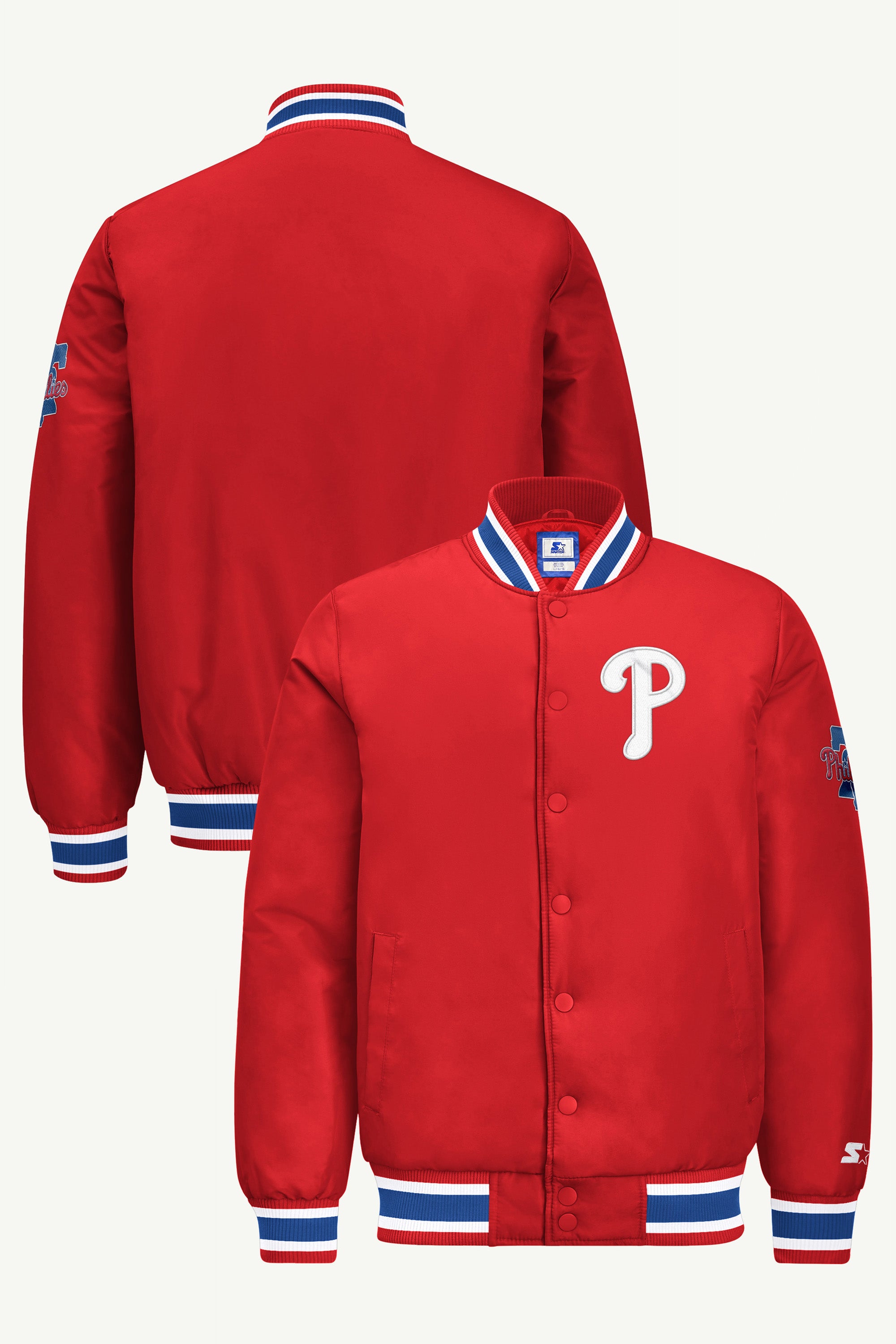 MENS PHILADELPHIA PHILLIES GAME DAY SATIN VARSITY JACKET View 1