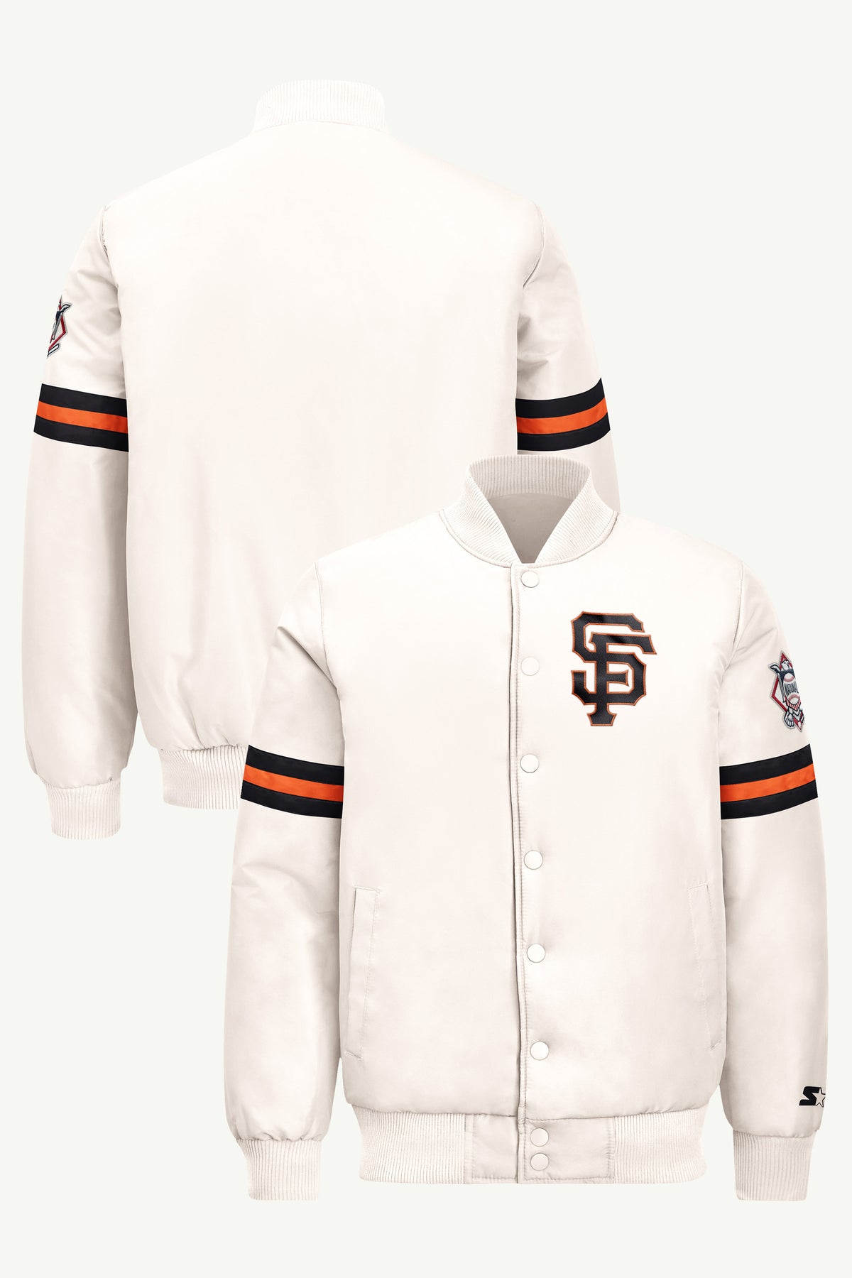 MENS SAN FRANCISCO GIANTS STRIPE SLEEVE VARSITY JACKET View 1 | STARTER JACKETS