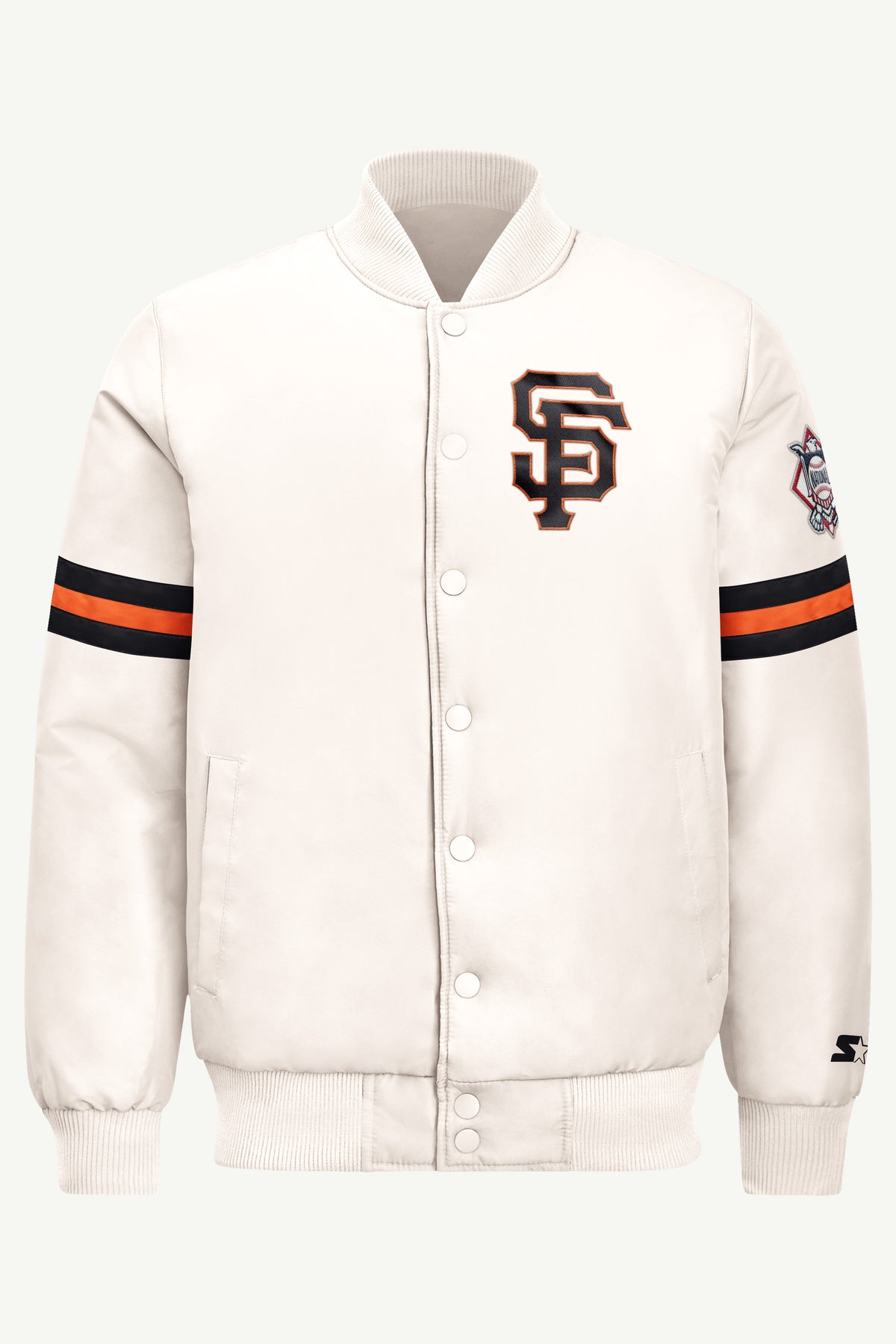 MENS SAN FRANCISCO GIANTS STRIPE SLEEVE VARSITY JACKET View 2 | STARTER JACKETS