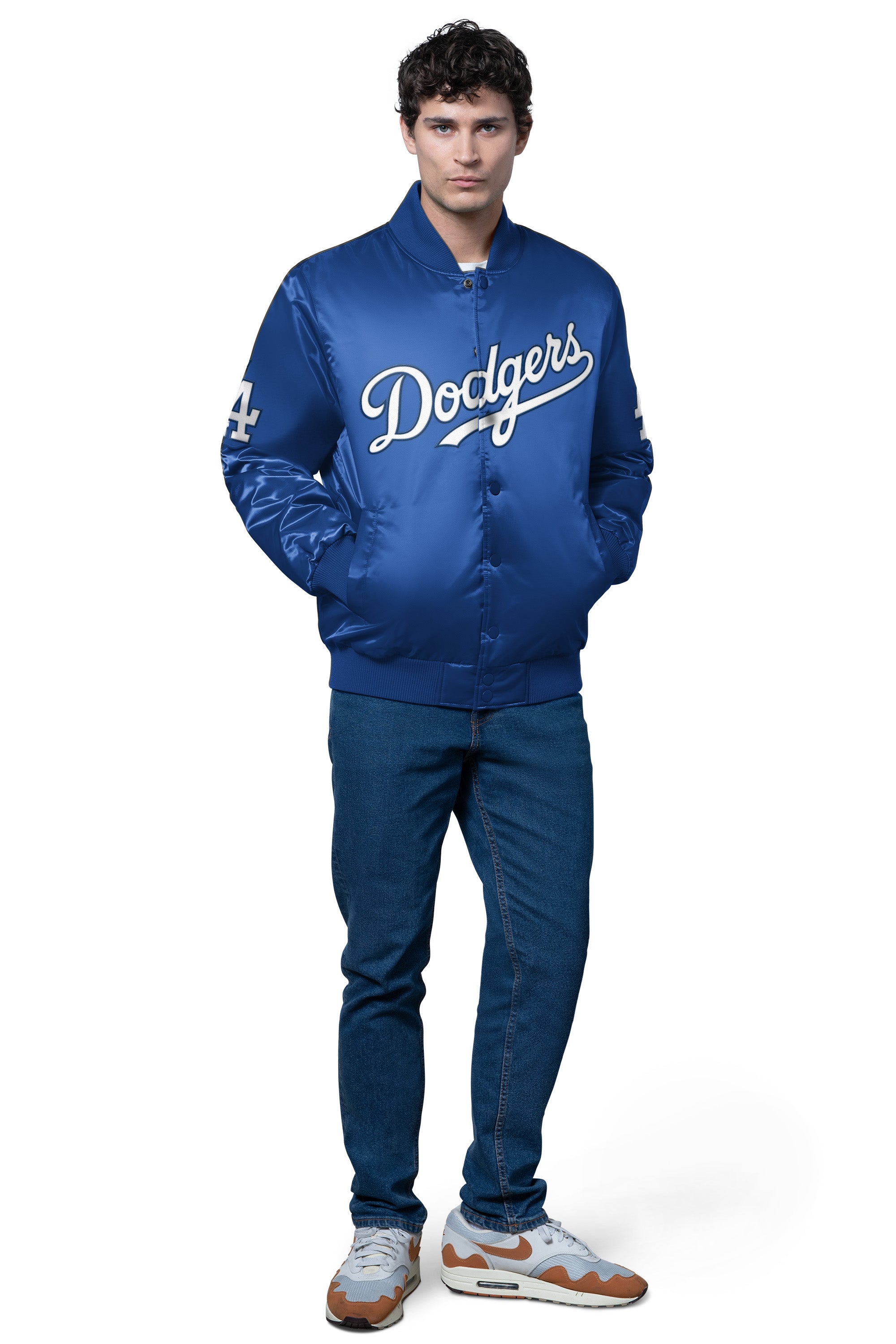 MENS LOS ANGELES DODGERS TRIPLE OPTION SATIN VARSITY JACKET View 2 | MLB