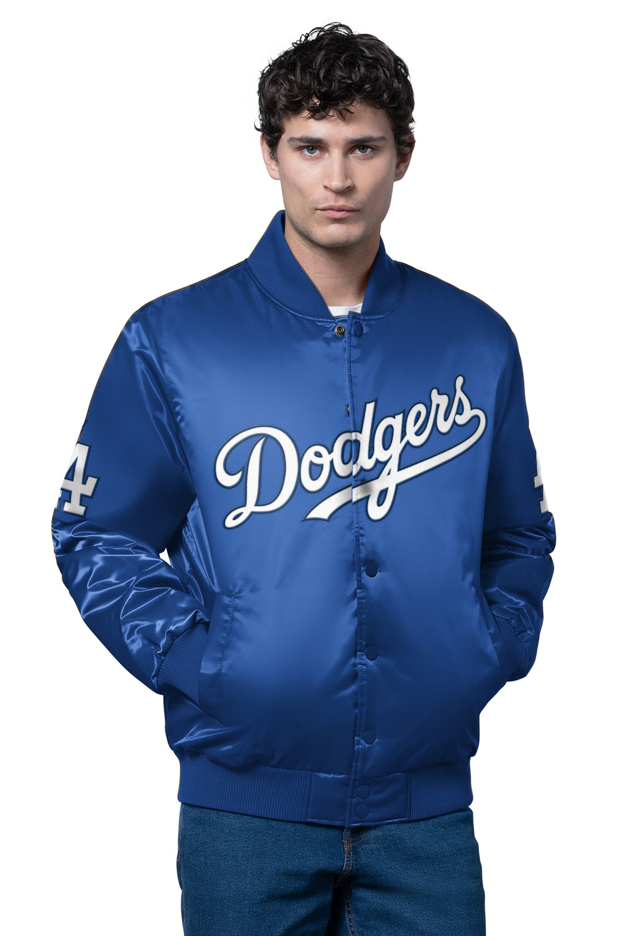 MENS LOS ANGELES DODGERS TRIPLE OPTION SATIN VARSITY JACKET View 1 | MLB