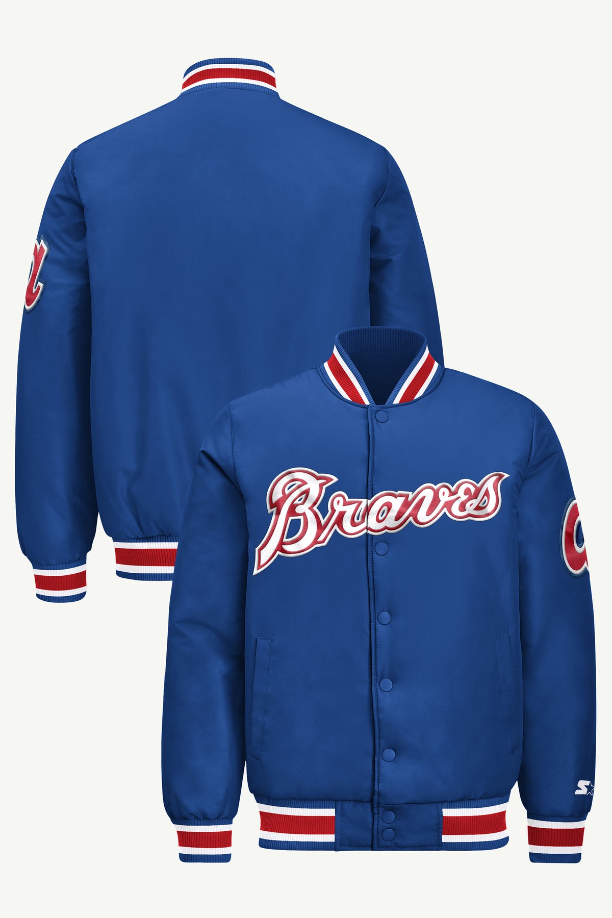 MENS ATLANTA BRAVES COOPERSTOWN ACROSS SATIN VARSITY JACKET View 1