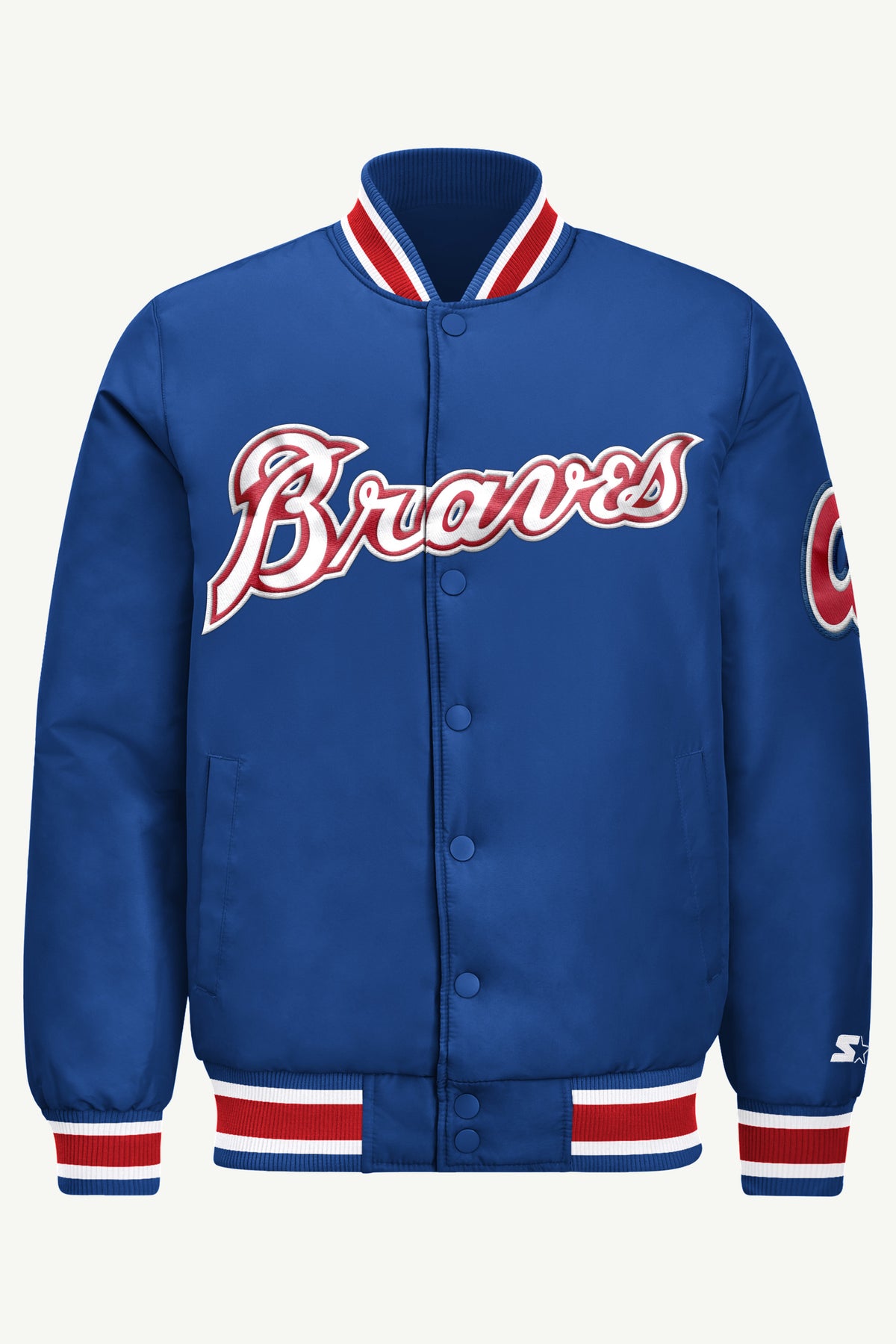 MENS ATLANTA BRAVES COOPERSTOWN ACROSS SATIN VARSITY JACKET View 2