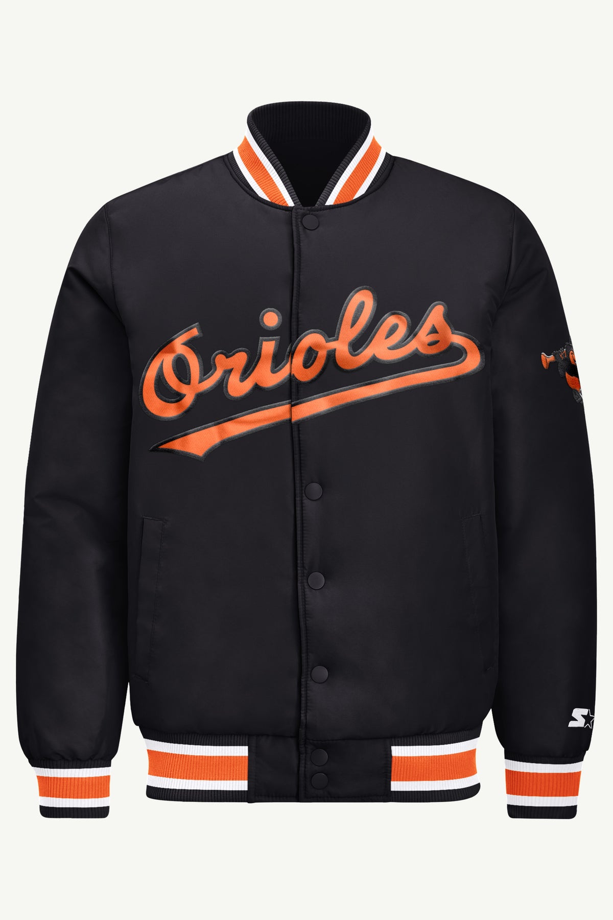 MENS BALTIMORE ORIOLES COOPERSTOWN ACROSS SATIN VARSITY JACKET View 2 | Men's Starter Jackets