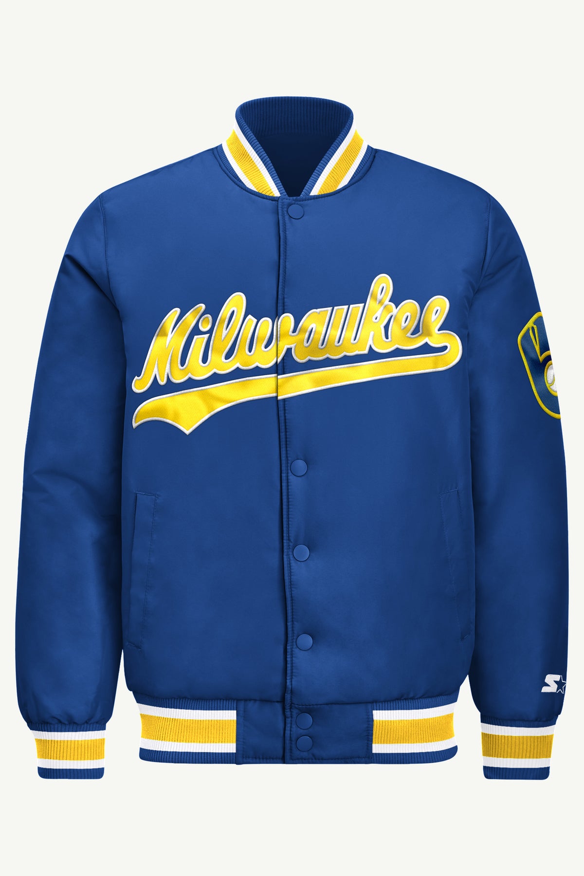 MENS MILWAUKEE BREWERS COOPERSTOWN ACROSS SATIN VARSITY JACKET View 2