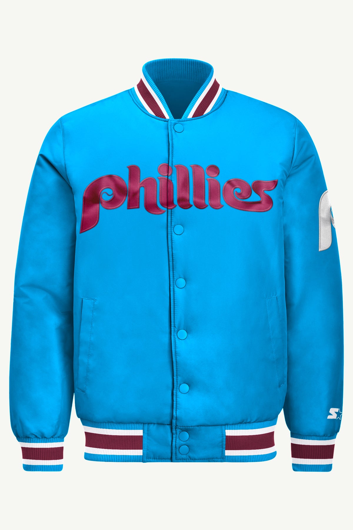 MENS PHILADELPHIA PHILLIES COOPERSTOWN ACROSS SATIN VARSITY JACKET View 2