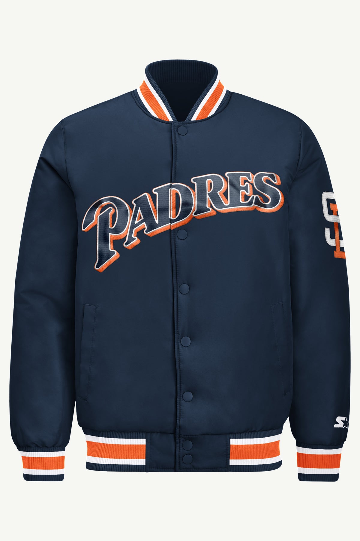 MENS SAN DIEGO PADRES COOPERSTOWN ACROSS THE CHEST SATIN VARSITY JACKET View 2