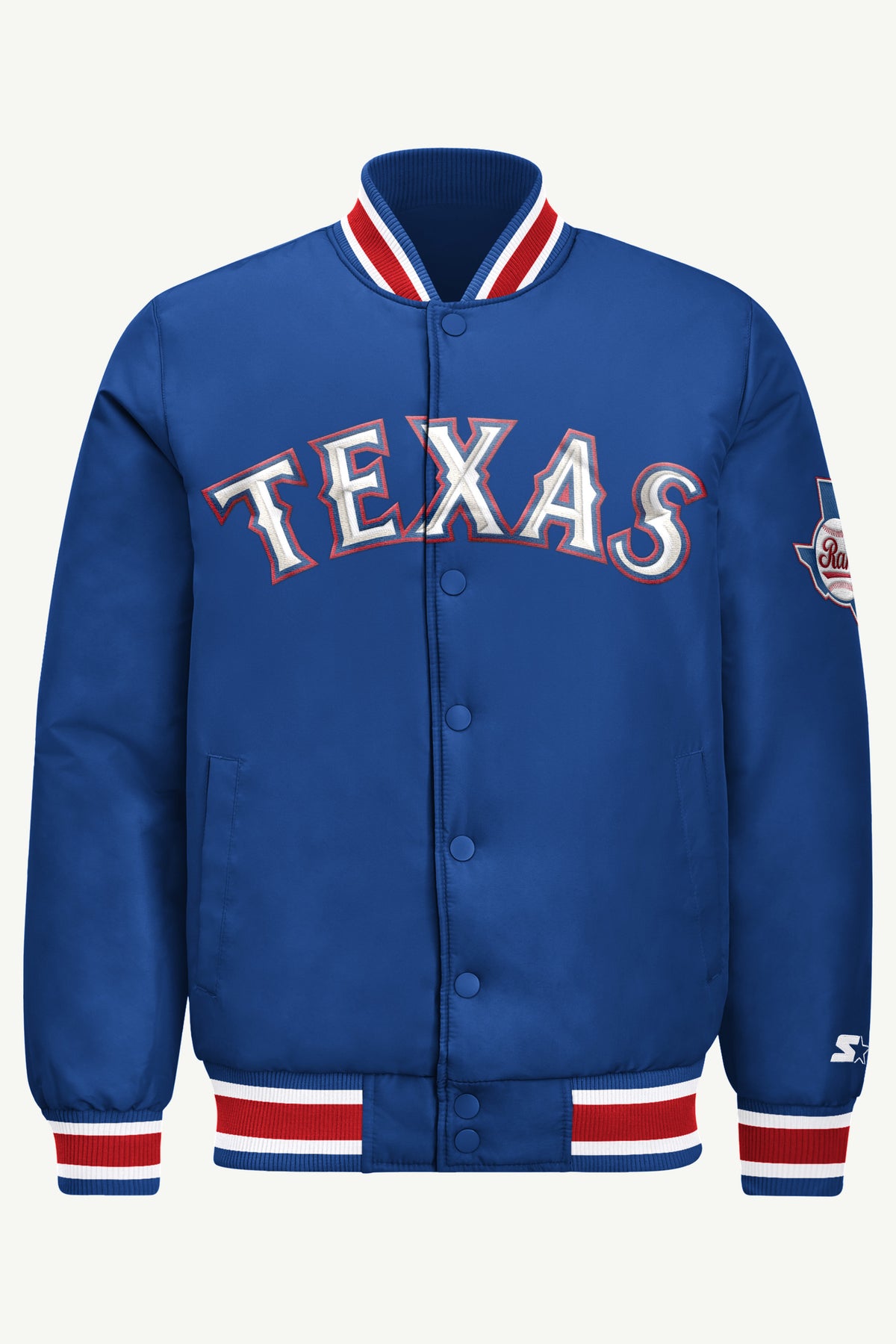 MENS TEXAS RANGERS COOPERSTOWN ACROSS SATIN VARSITY JACKET View 2 | Men's Starter Jackets
