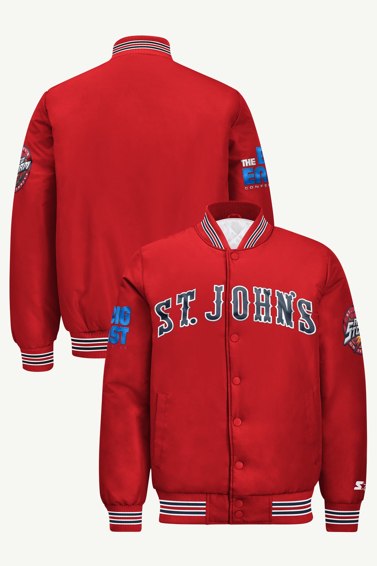 MENS ST. JOHNS RED STORMS SATIN VARSITY JACKET View 1 | New Arrivals