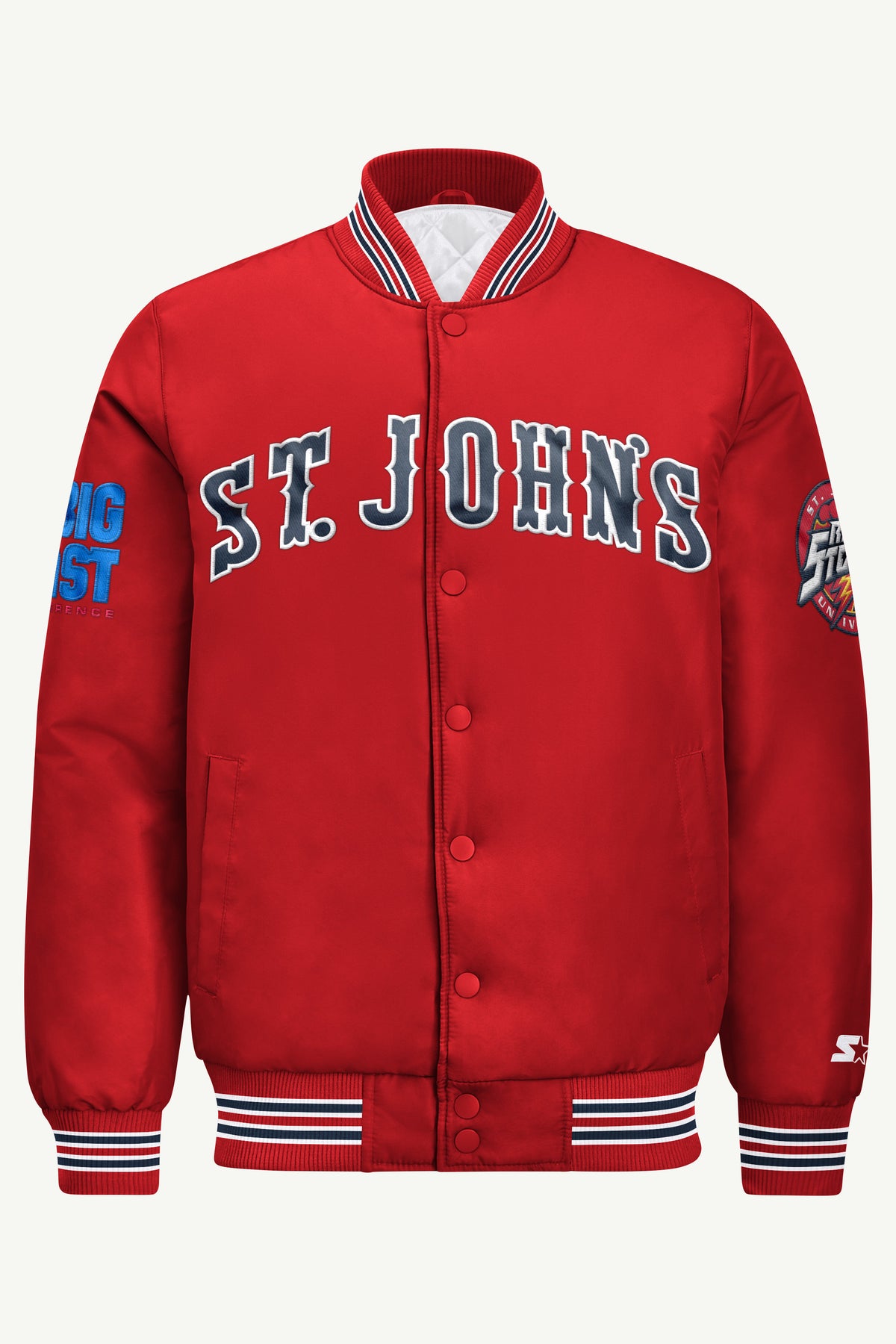 MENS ST. JOHNS RED STORMS SATIN VARSITY JACKET View 2 | New Arrivals