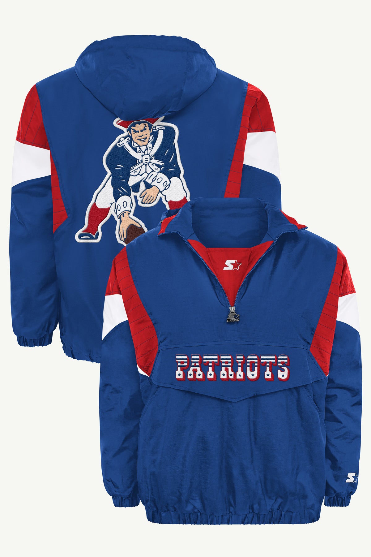 MENS NEW ENGLAND PATRIOTS THROWBACK HALF ZIP HOODED JACKET View 1