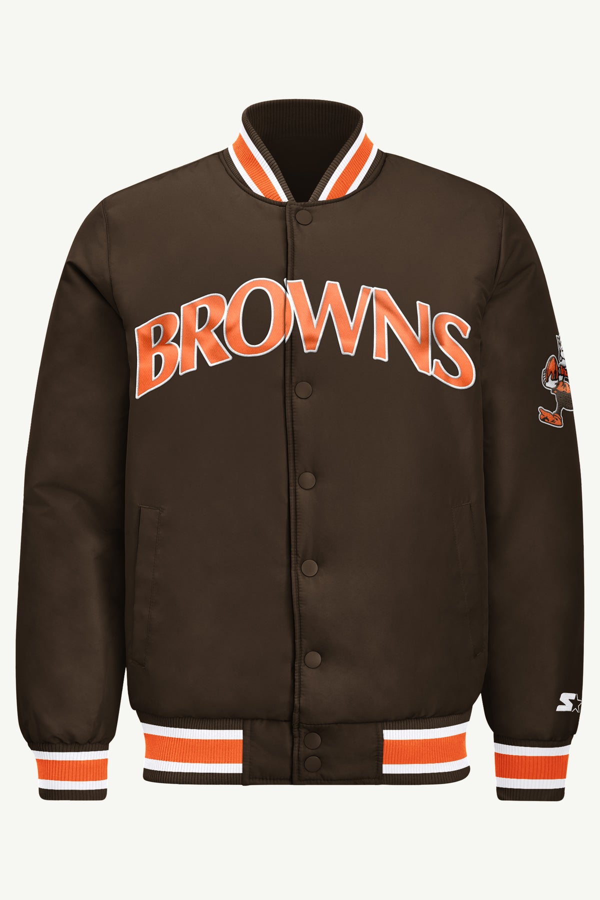 MENS CLEVELAND BROWNS RETRO ACROSS SATIN VARSITY JACKET View 2