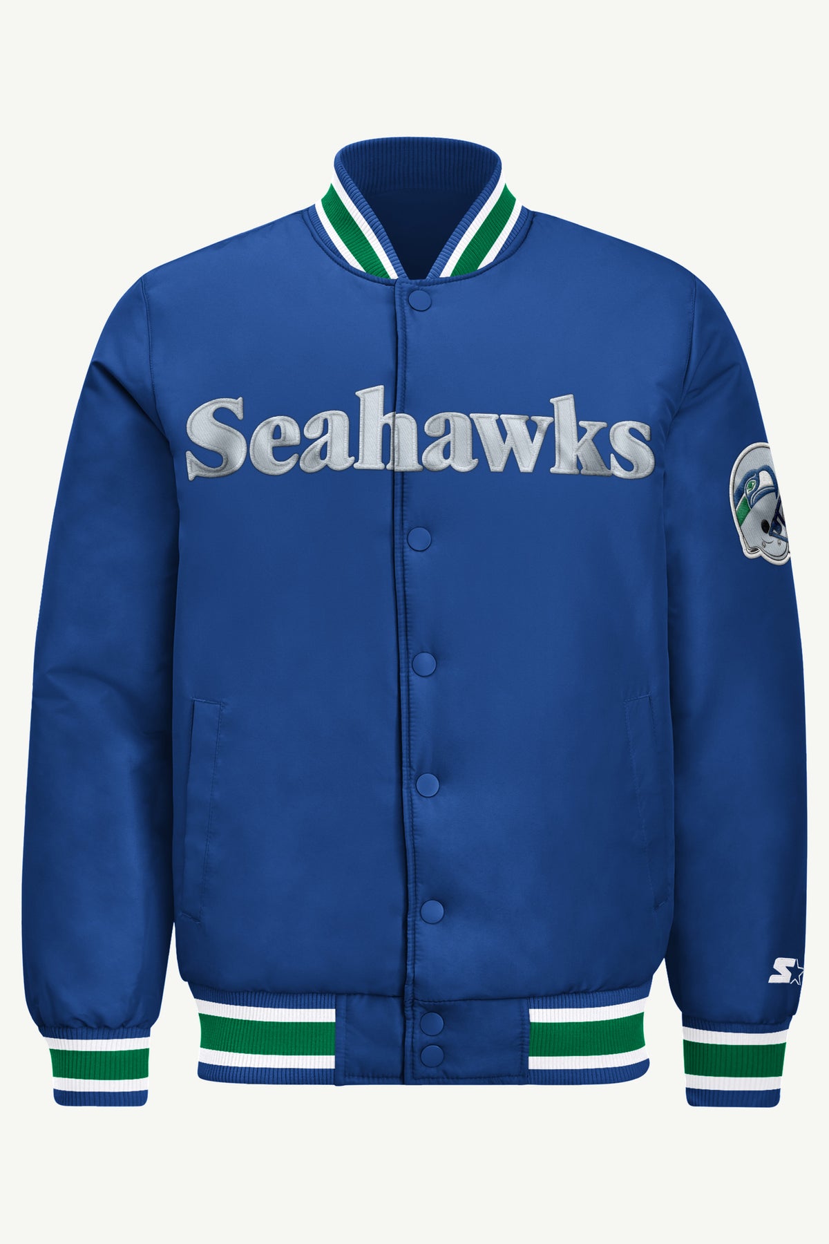 MENS SEATTLE SEAHAWKS RETRO ACROSS SATIN VARSITY JACKET View 2