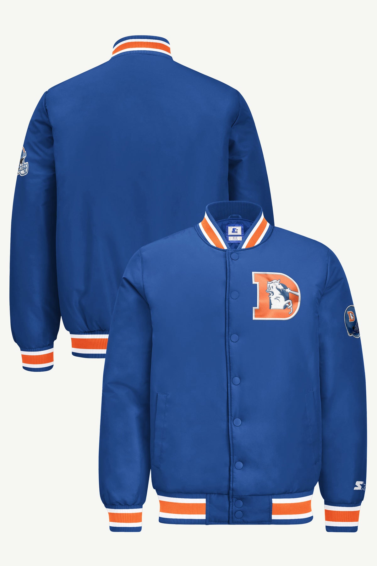 MENS DENVER BRONCOS RETRO GAME DAY SATIN VARSITY JACKET View 1