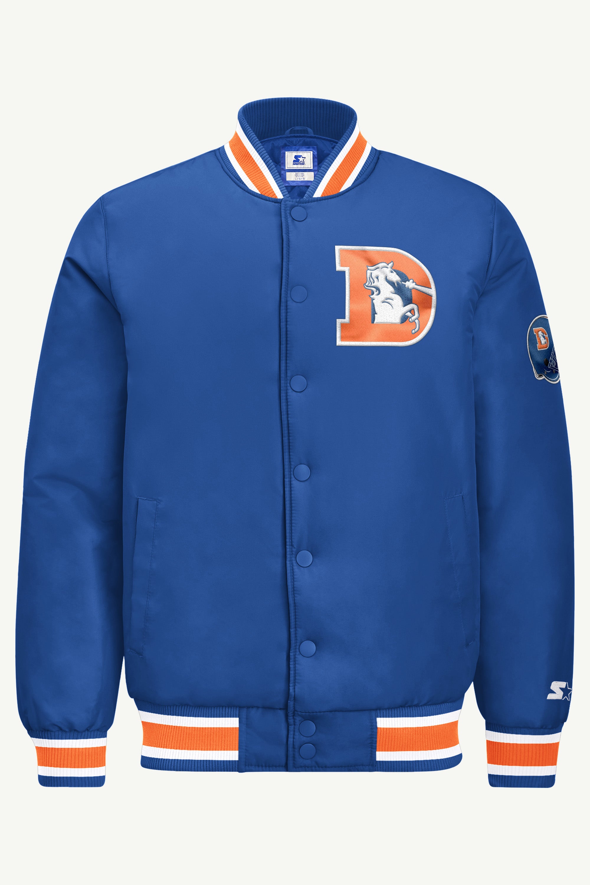 MENS DENVER BRONCOS RETRO GAME DAY SATIN VARSITY JACKET View 2