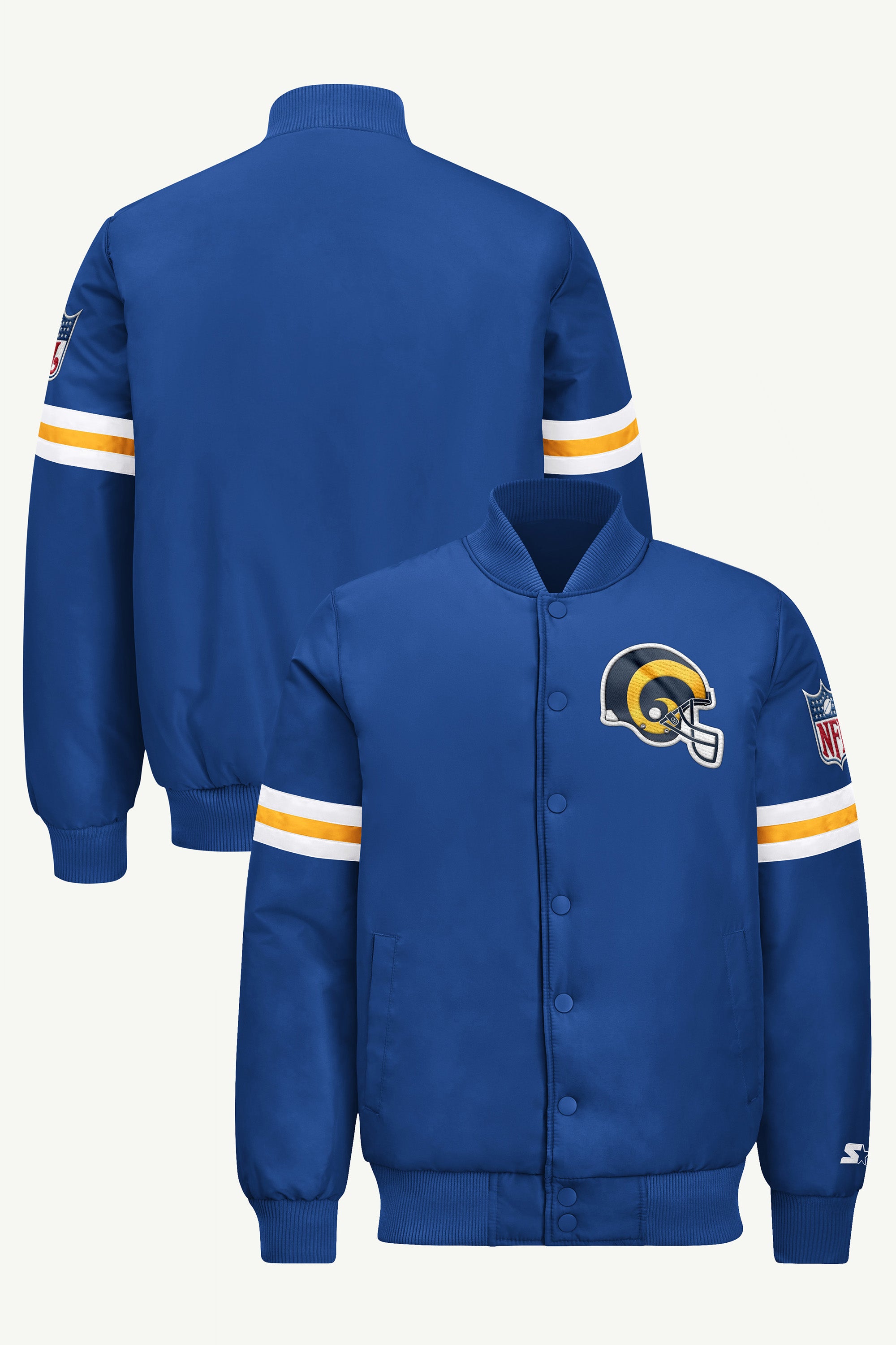 Mens Los Angeles Rams Triangle Printed Graphic Satin Varsity