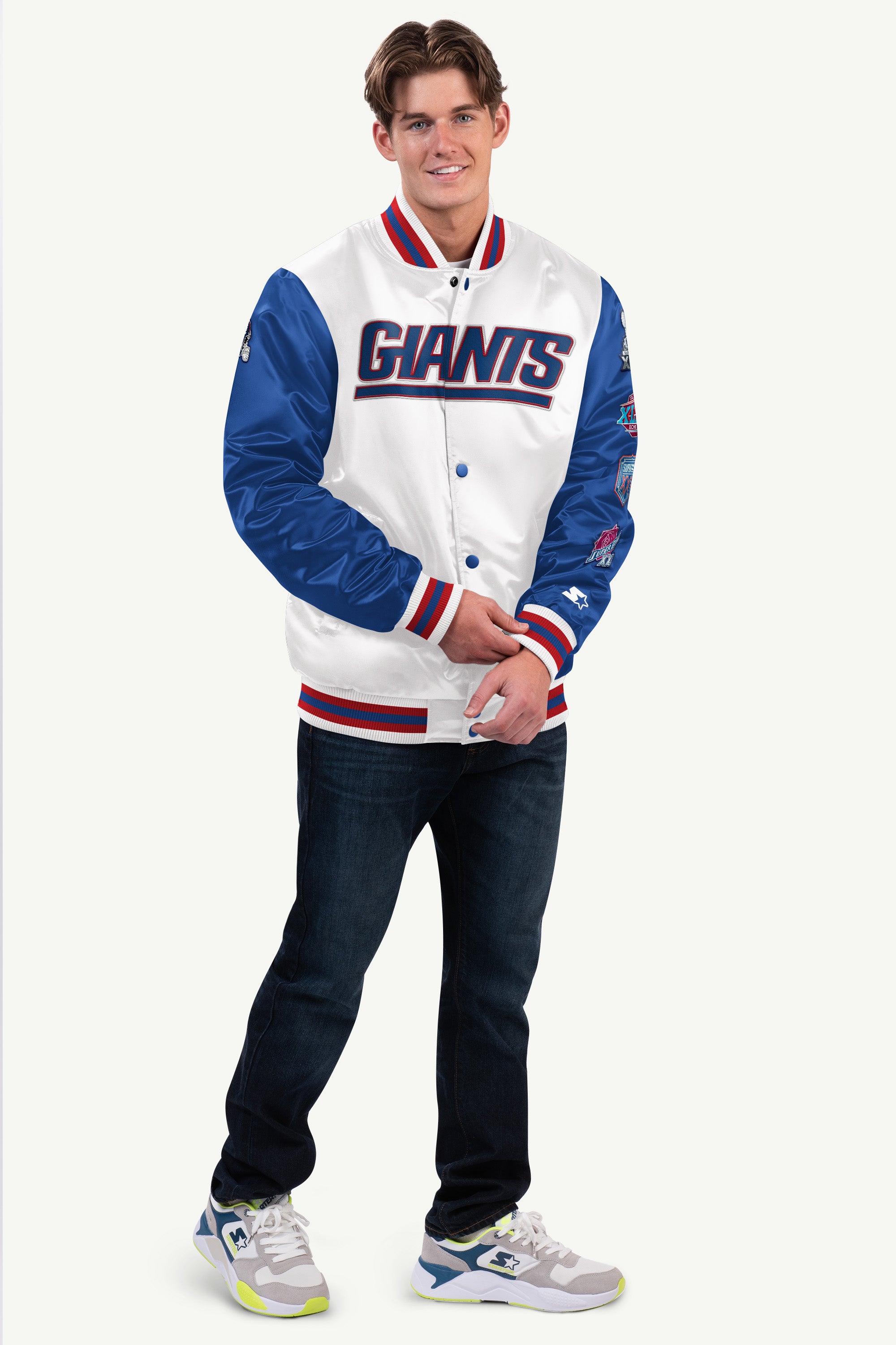 MENS NEW YORK GIANTS SATIN VARSITY JACKET View 3