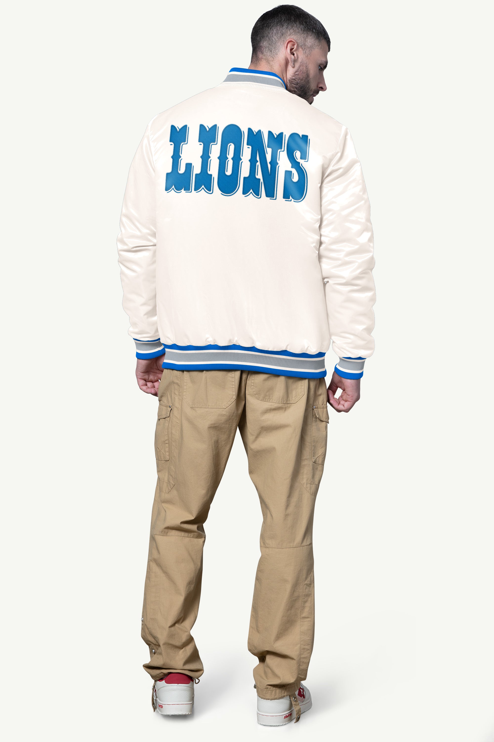 MENS DETROIT LIONS SHOCK WAVE SATIN JACKET View 2 | STARTER CLASSICS