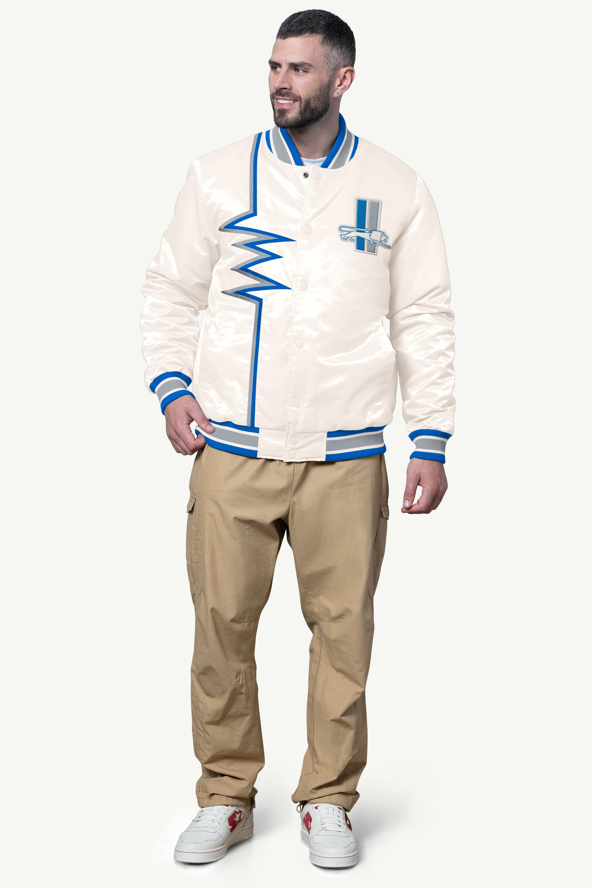 MENS DETROIT LIONS SHOCK WAVE SATIN JACKET View 3 | STARTER CLASSICS