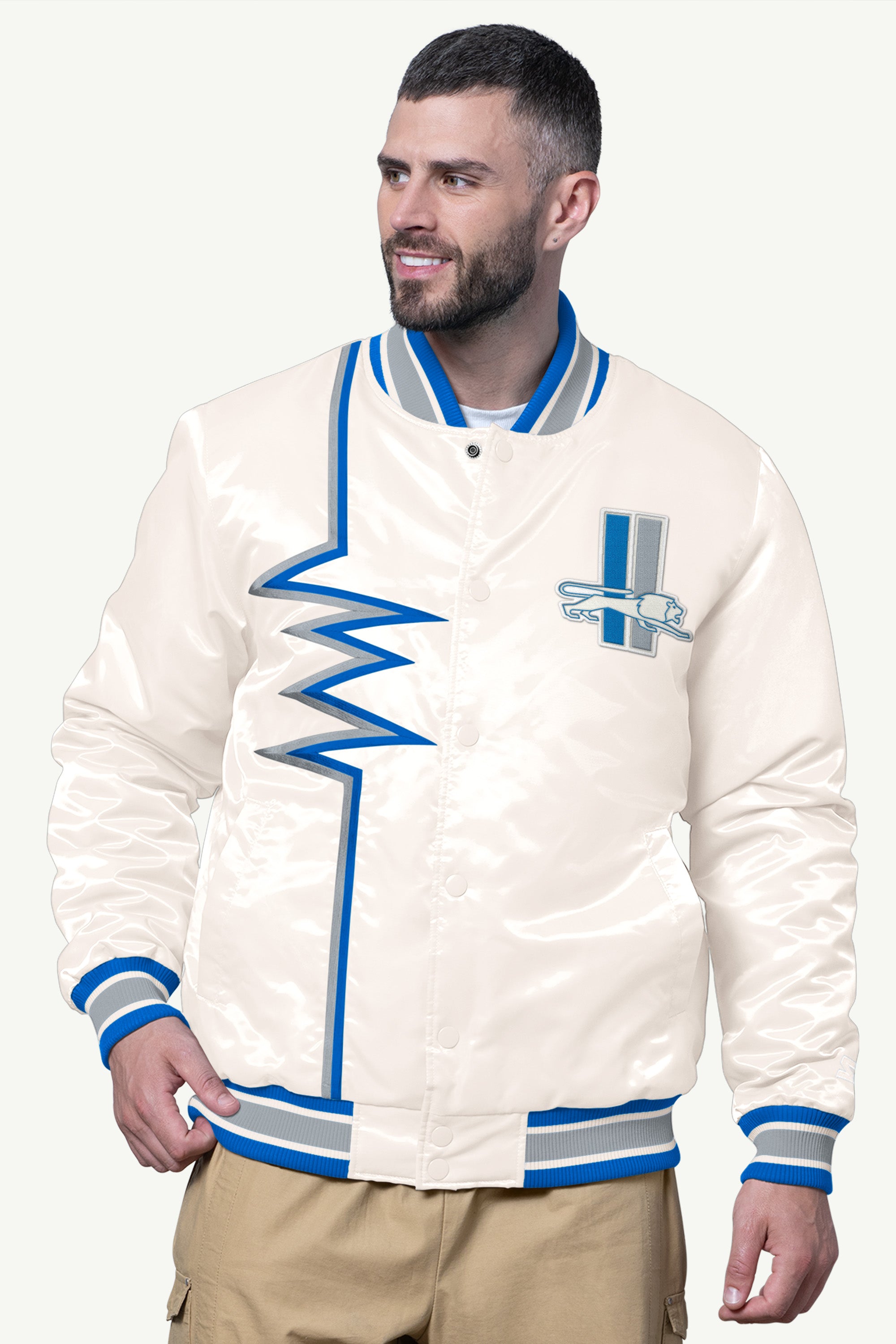 MENS DETROIT LIONS SHOCK WAVE SATIN JACKET View 1 | STARTER CLASSICS