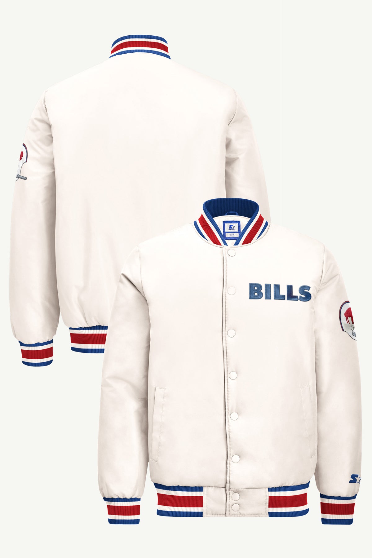 MENS BUFFALO BILLS RETRO GAME DAY SATIN VARSITY JACKET View 1