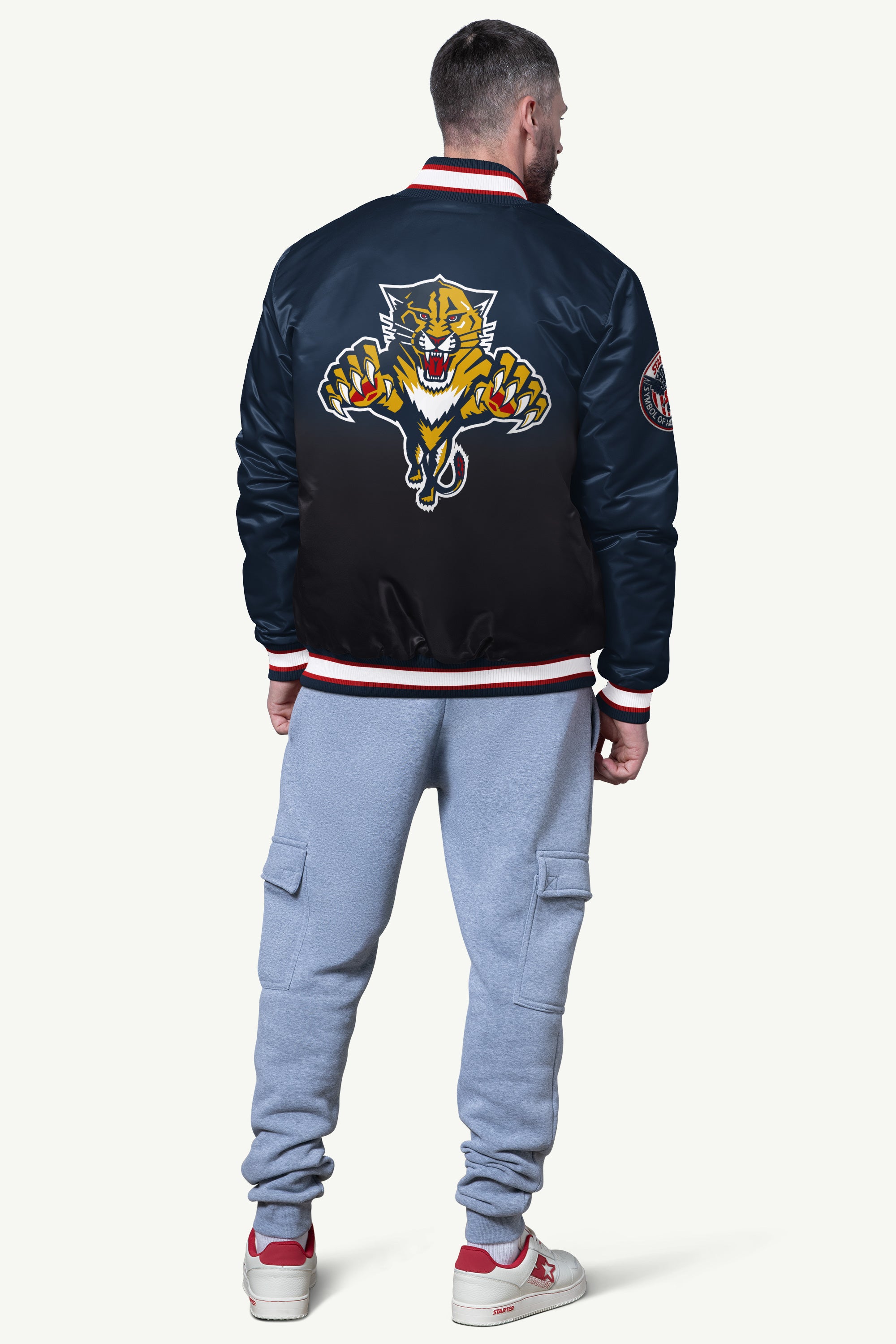 MENS FLORIDA PANTHERS PASS RUSH SATIN VARSITY JACKET View 2