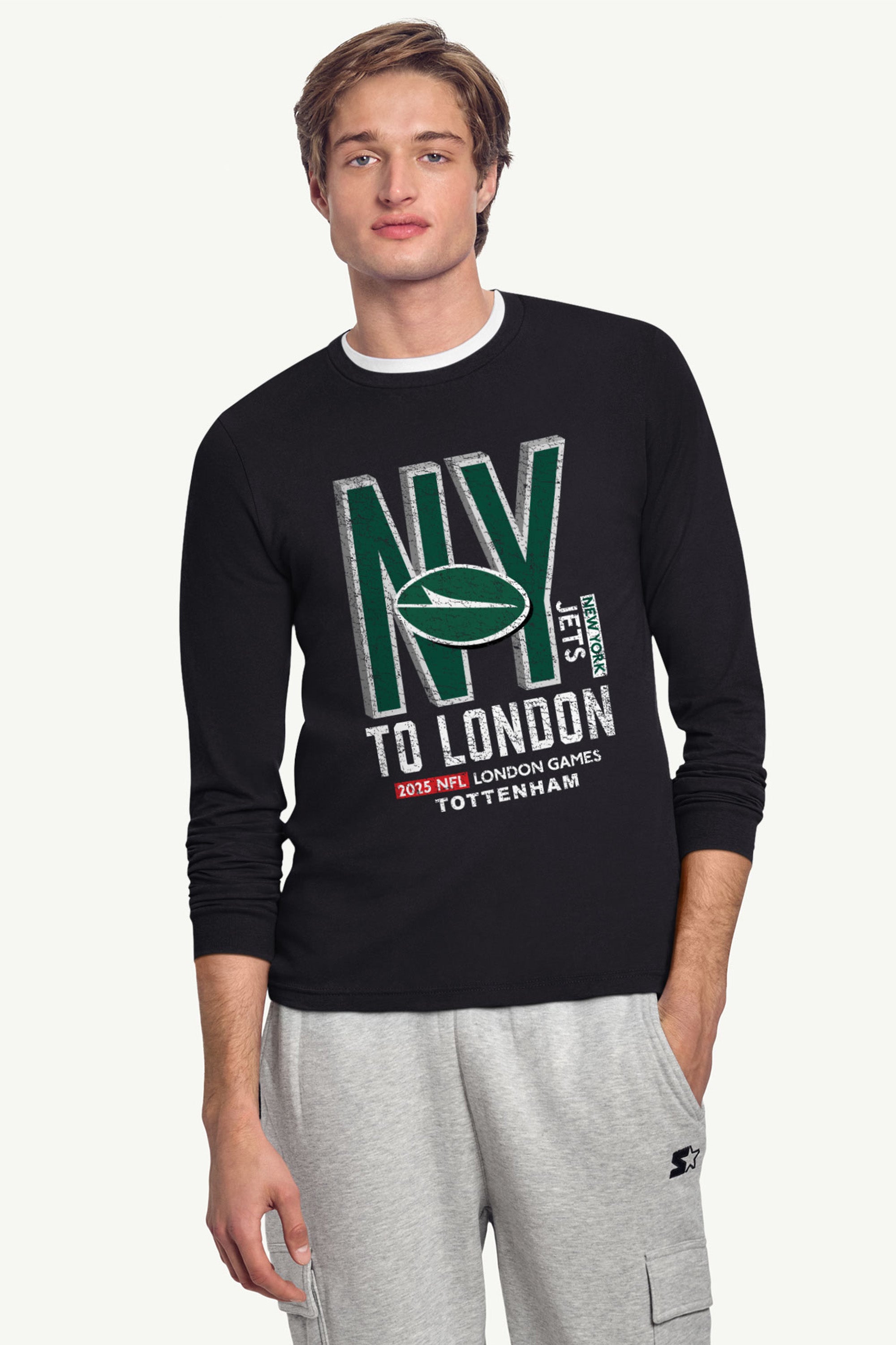 MENS NEW YORK JETS TO LONDON GAMES STADIUM LONG SLEEVE T SHIRT View 2 | DTG