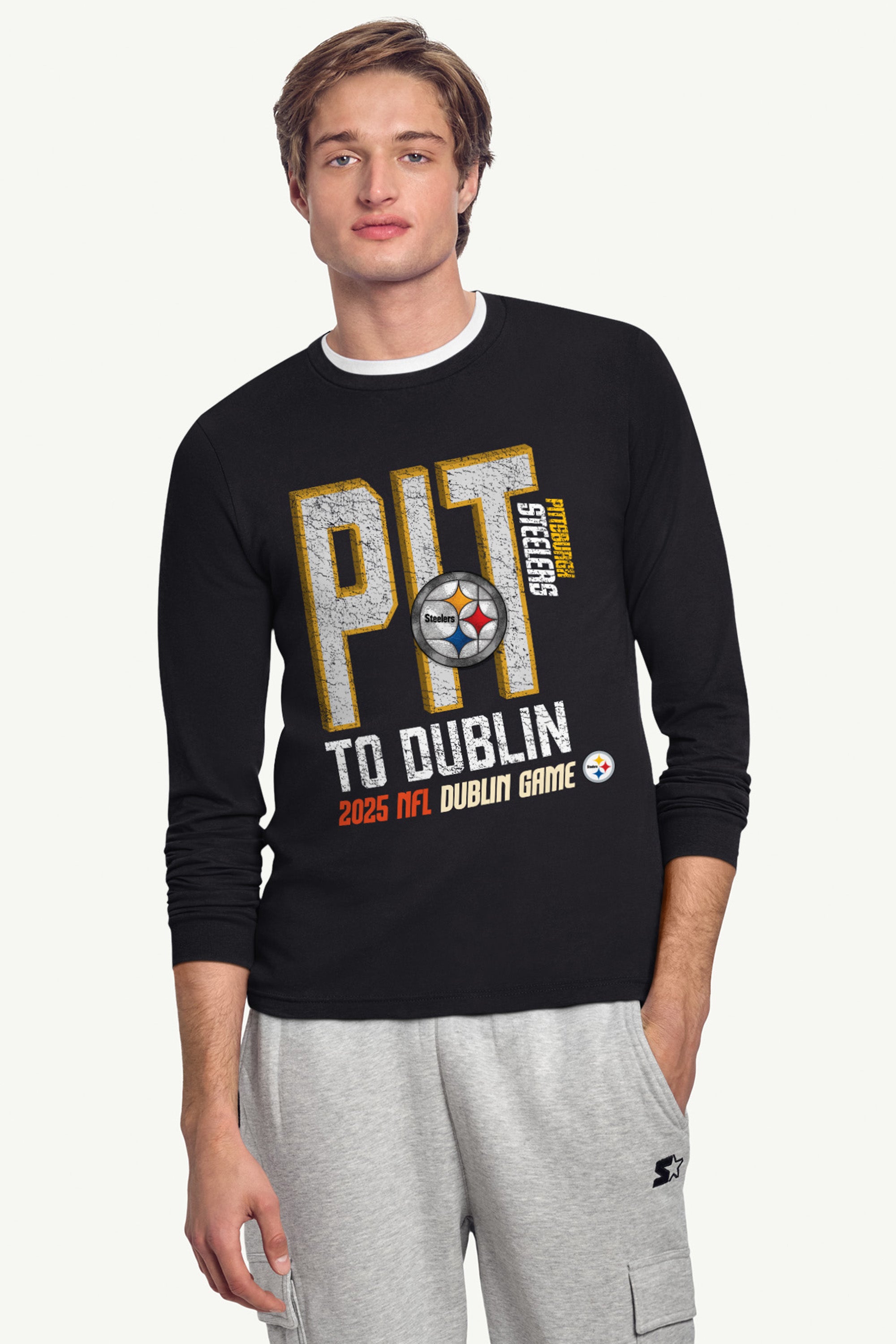 MENS PITTSBURGH STEELERS TO DUBLIN WE GO LONG SLEEVE T SHIRT View 2 | NFL MENS PITTSBURGH STEELERS TO DUBLIN WE GO LONG SLEEVE T SHIRT View 2 | NFL