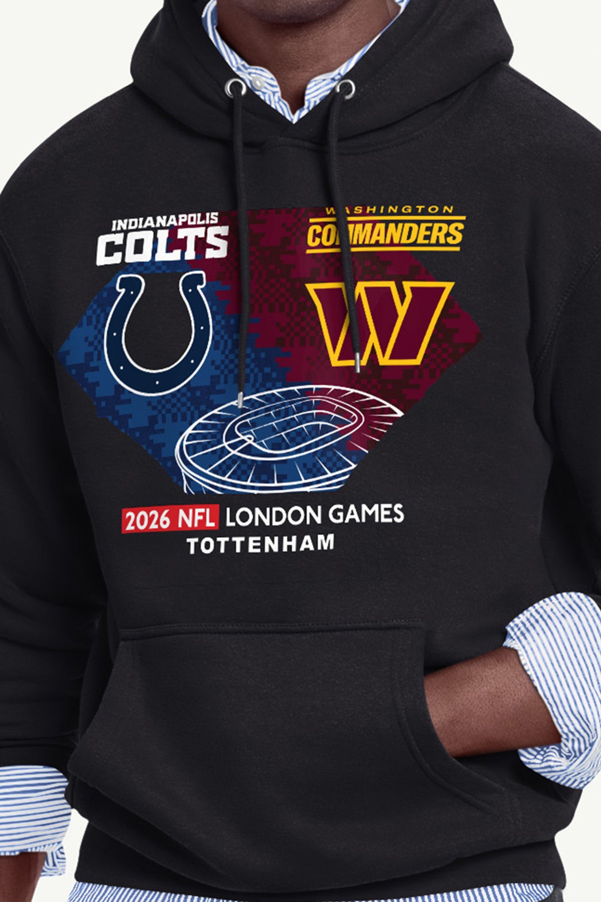 MENS INDIANAPOLIS COLTS VS. WASHINGTON COMMANDERS LONDON MATCHUP HOODIE View 2 | NFL 2026 International Games