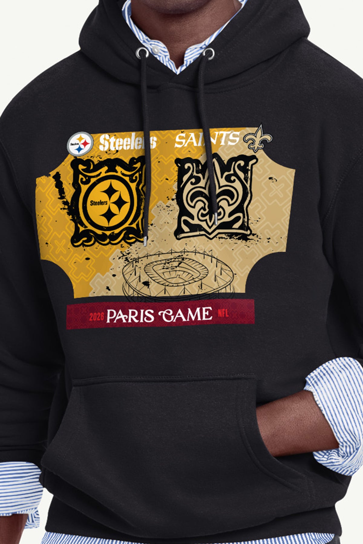 MENS PITTSBURGH STEELERS VS. NEW ORLEANS SAINTS PARIS MATCHUP HOODIE View 2
