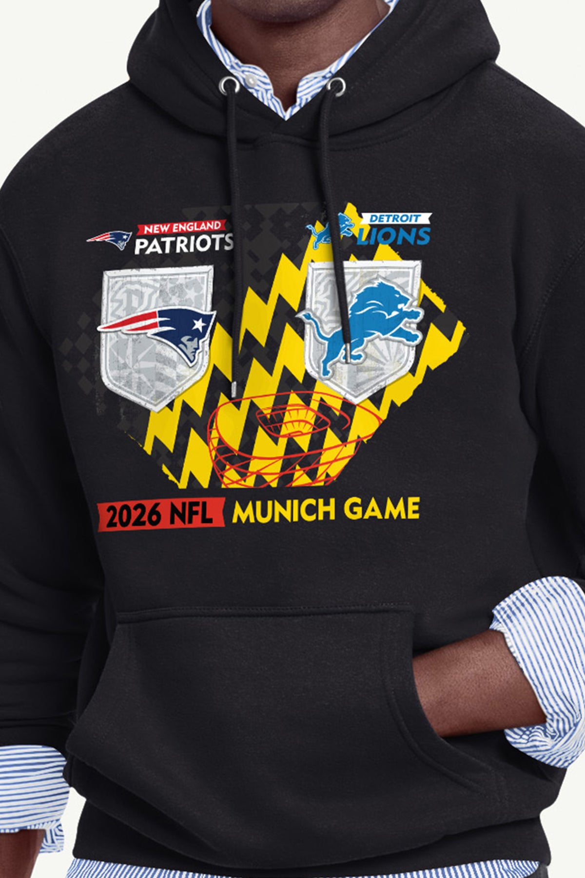 MENS NEW ENGLAND PATRIOTS VS. DETROIT LIONS MUNICH MATCHUP HOODIE View 2