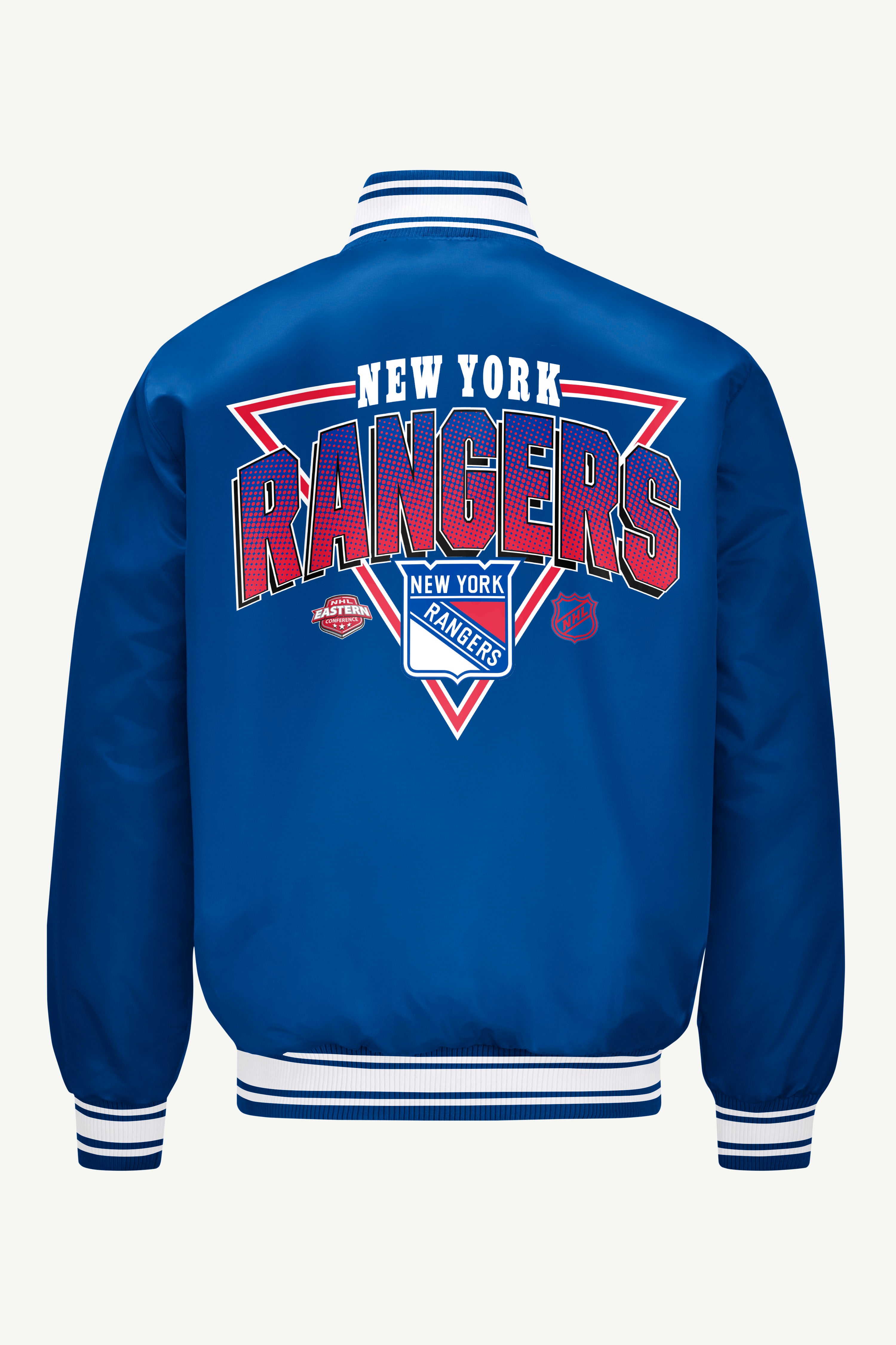 Mens New York Rangers Printed Graphic Triangle Satin Varsity