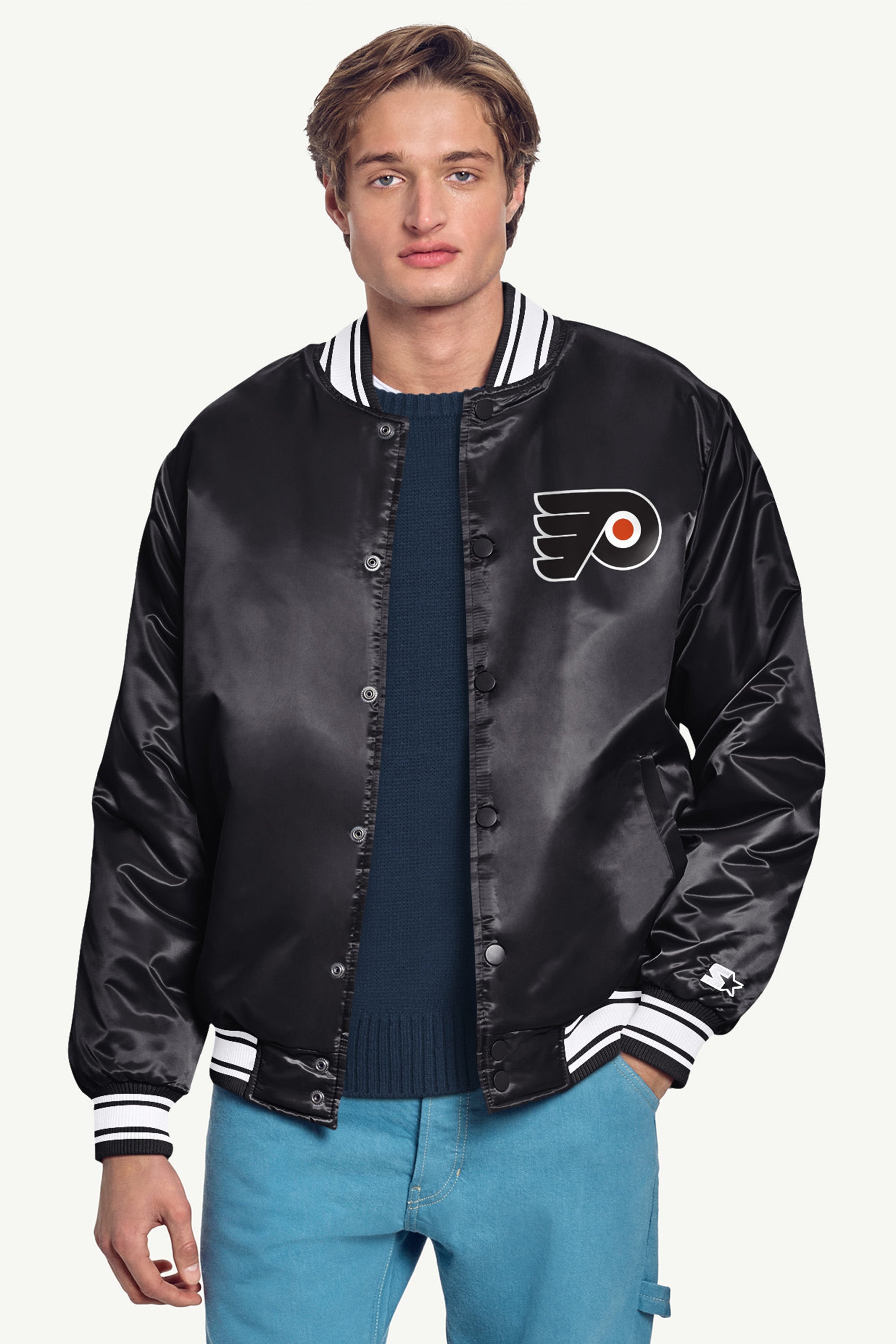 MENS PHILADELPHIA FLYERS TRIANGLE SATIN VARSITY JACKET View 3 | Philadelphia Flyers