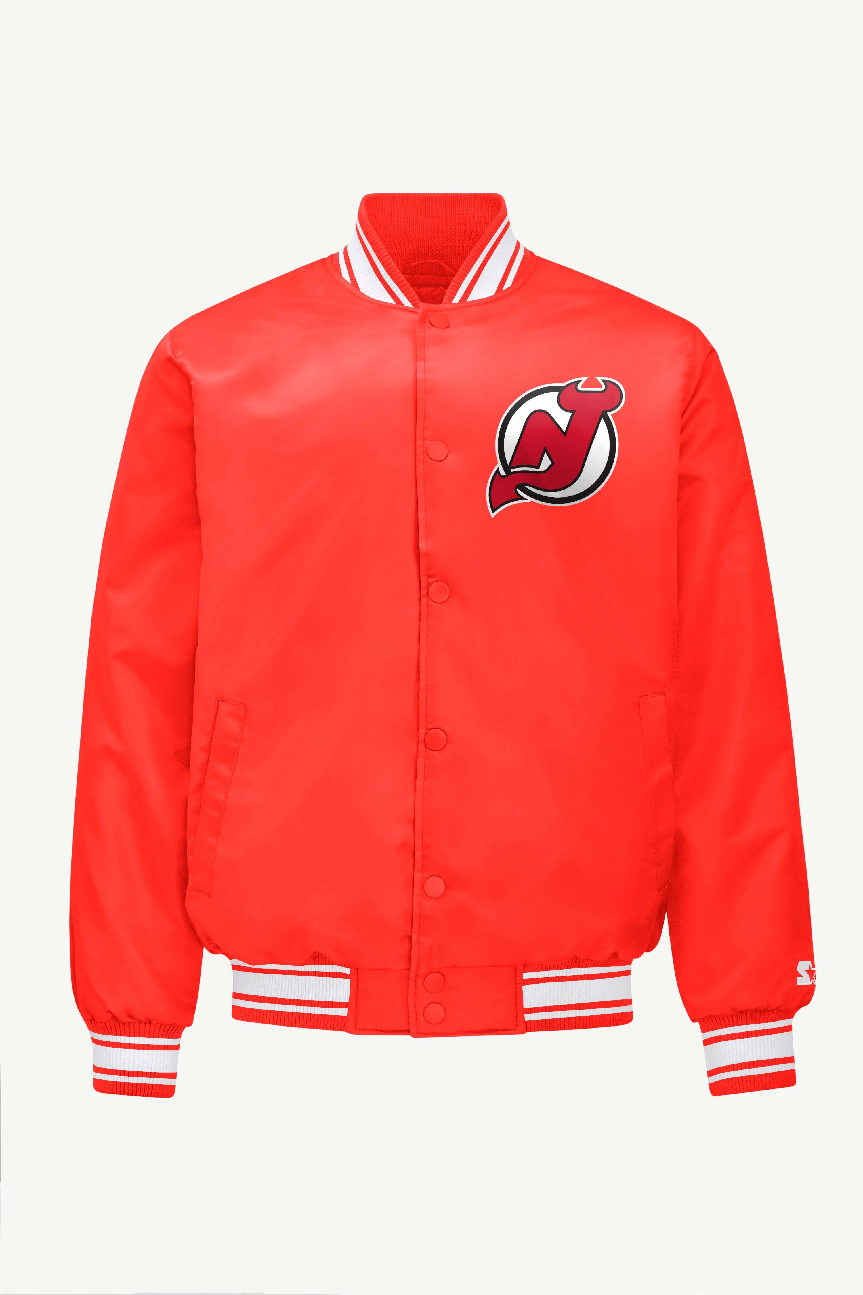 MENS NEW JERSEY DEVILS TRIANGLE SATIN VARSITY JACKET View 1