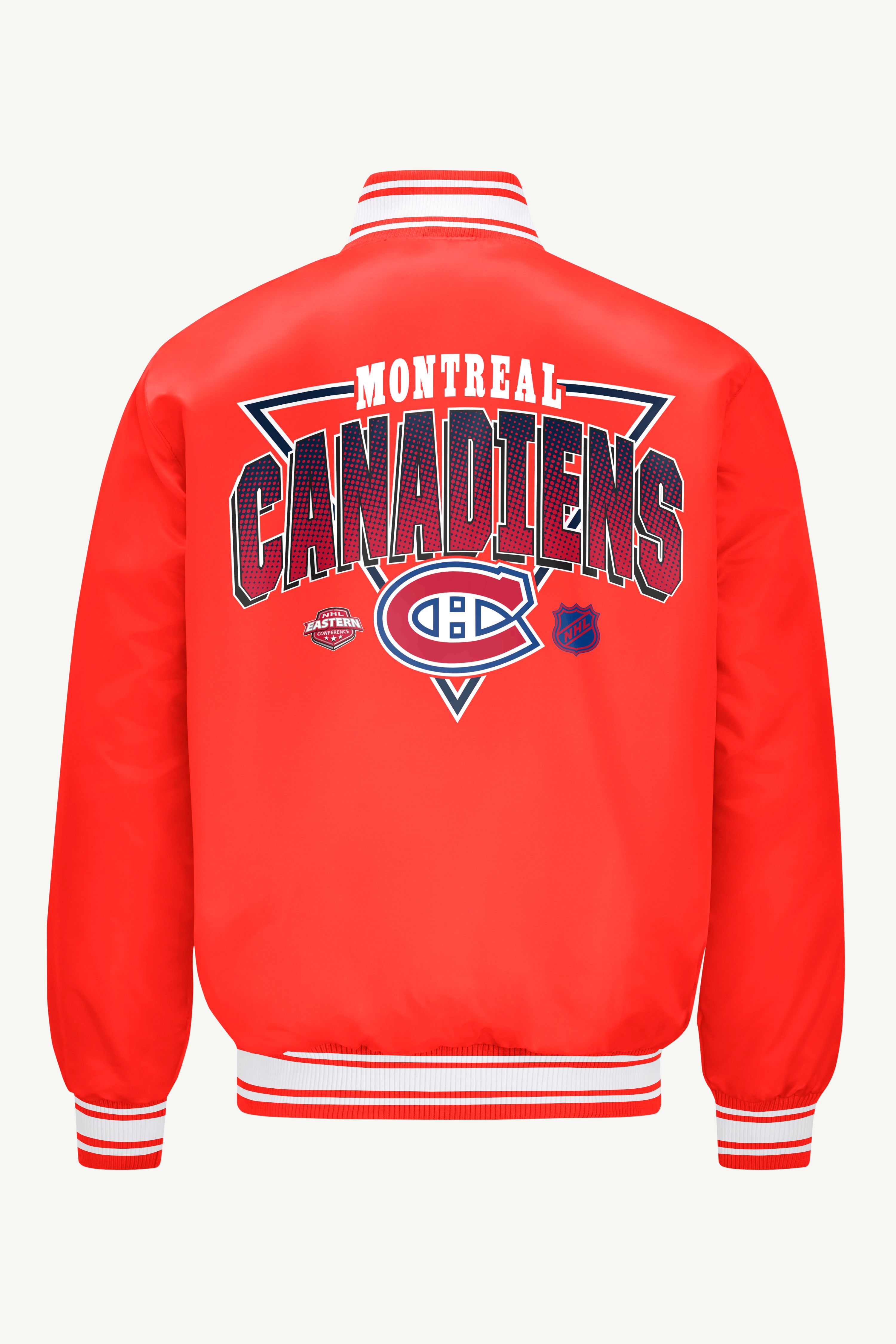 MENS MONTREAL CANADIENS PRINTED GRAPHIC TRIANGLE SATIN VARSITY JACKET View 2 | NHL