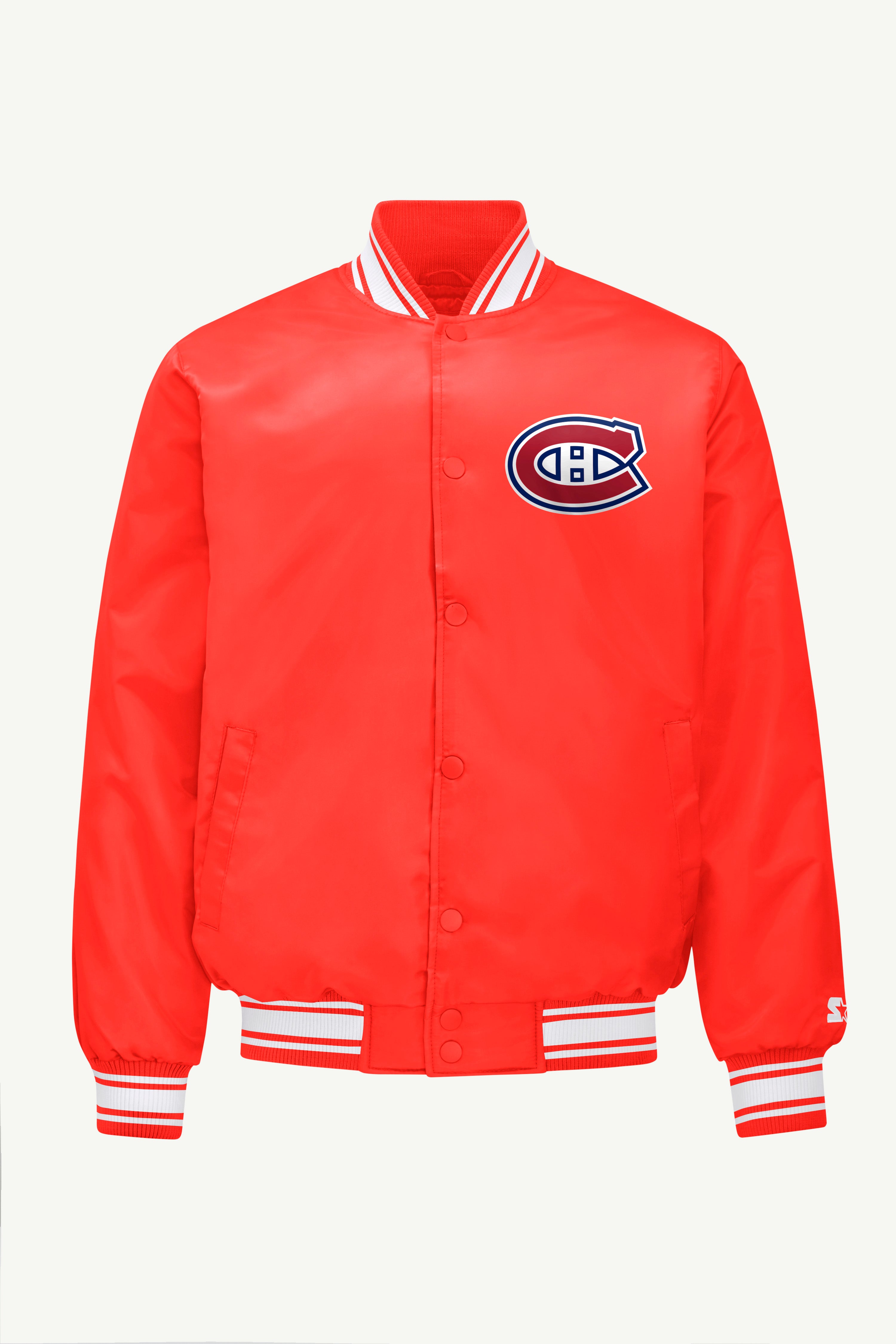 MENS MONTREAL CANADIENS PRINTED GRAPHIC TRIANGLE SATIN VARSITY JACKET View 1 | NHL