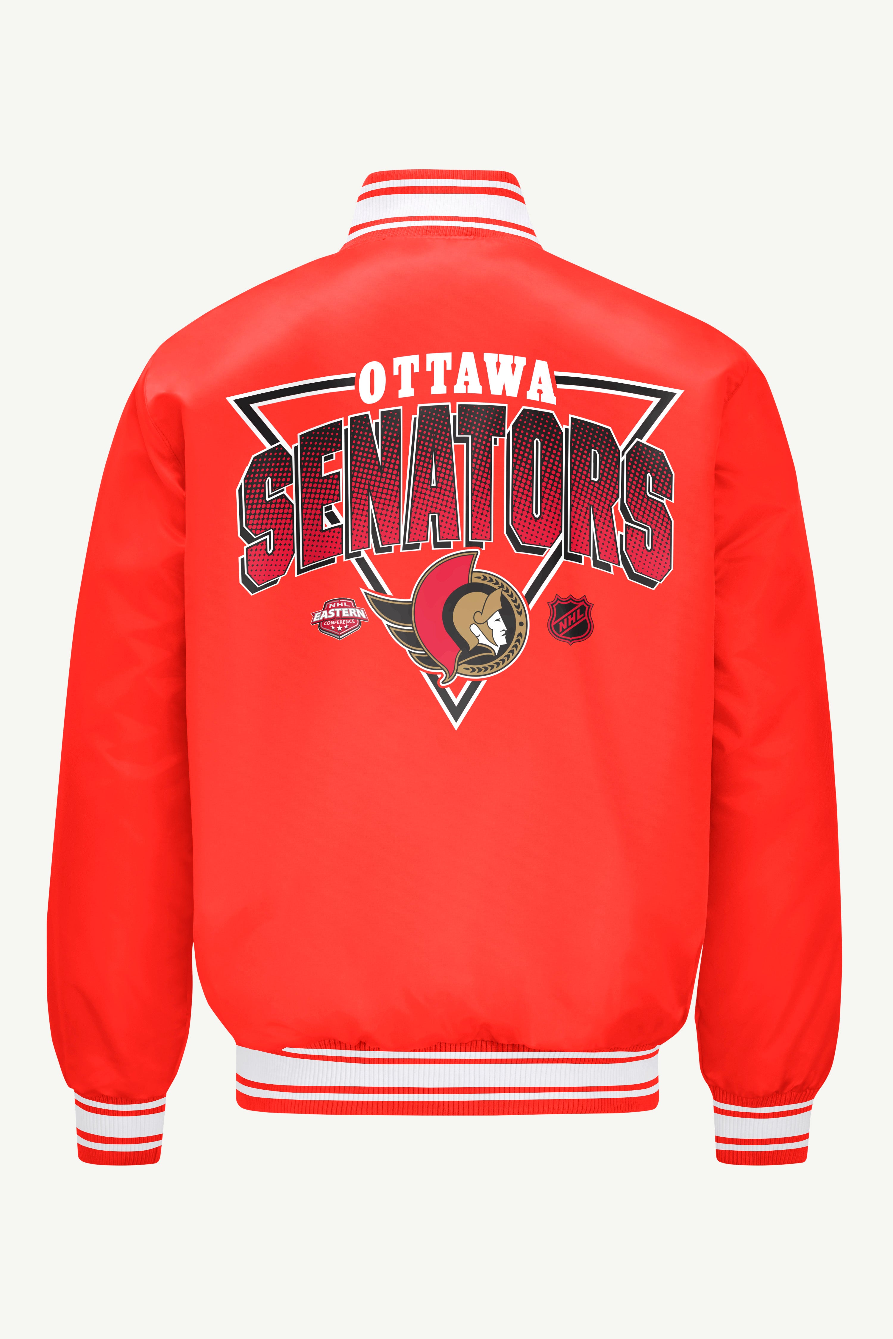 MENS OTTAWA SENATORS PRINTED GRAPHIC TRIANGLE SATIN VARSITY JACKET View 2