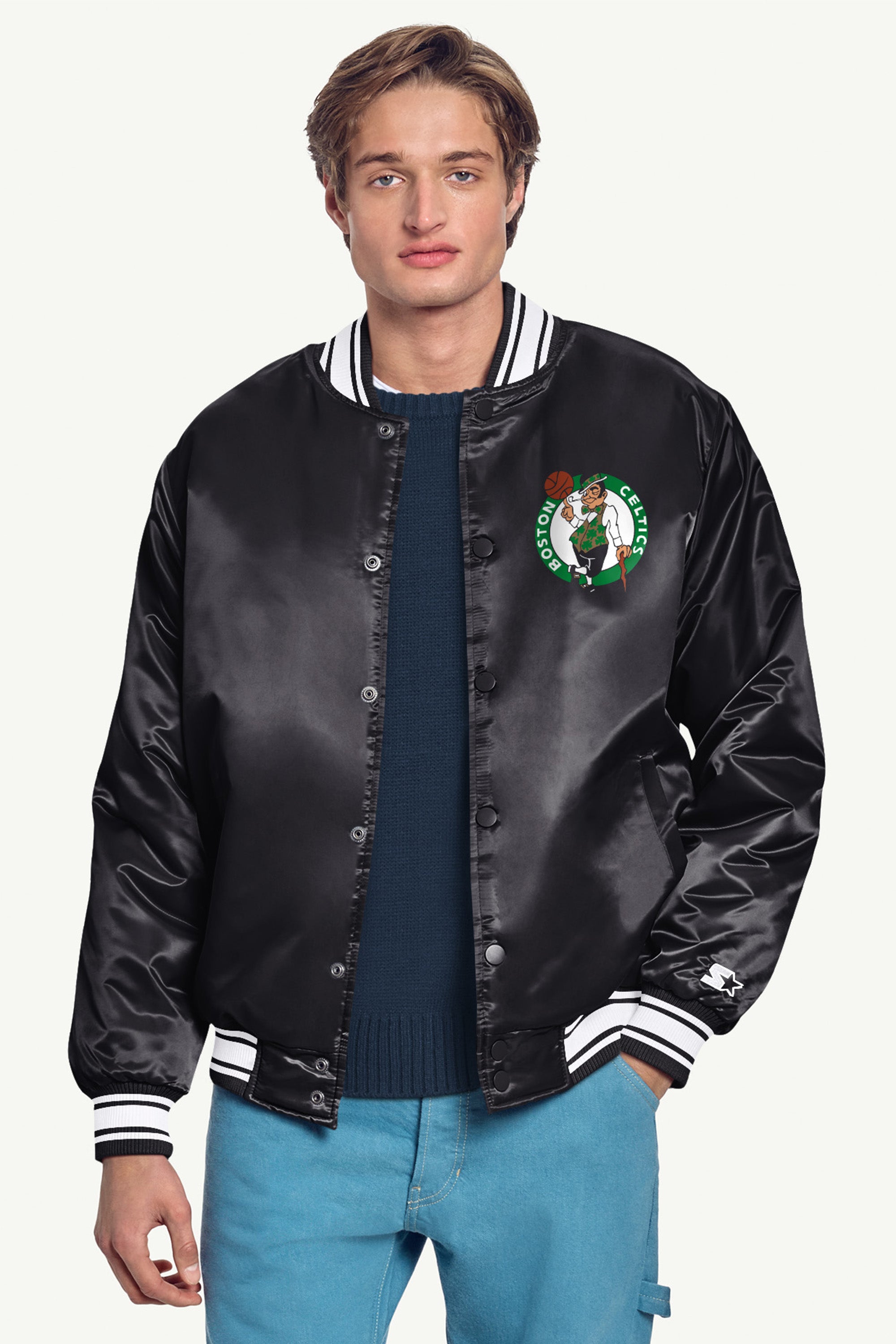 MENS BOSTON CELTICS PRINTED GRAPHIC SATIN VARSITY JACKET View 3 | Starter Jackets