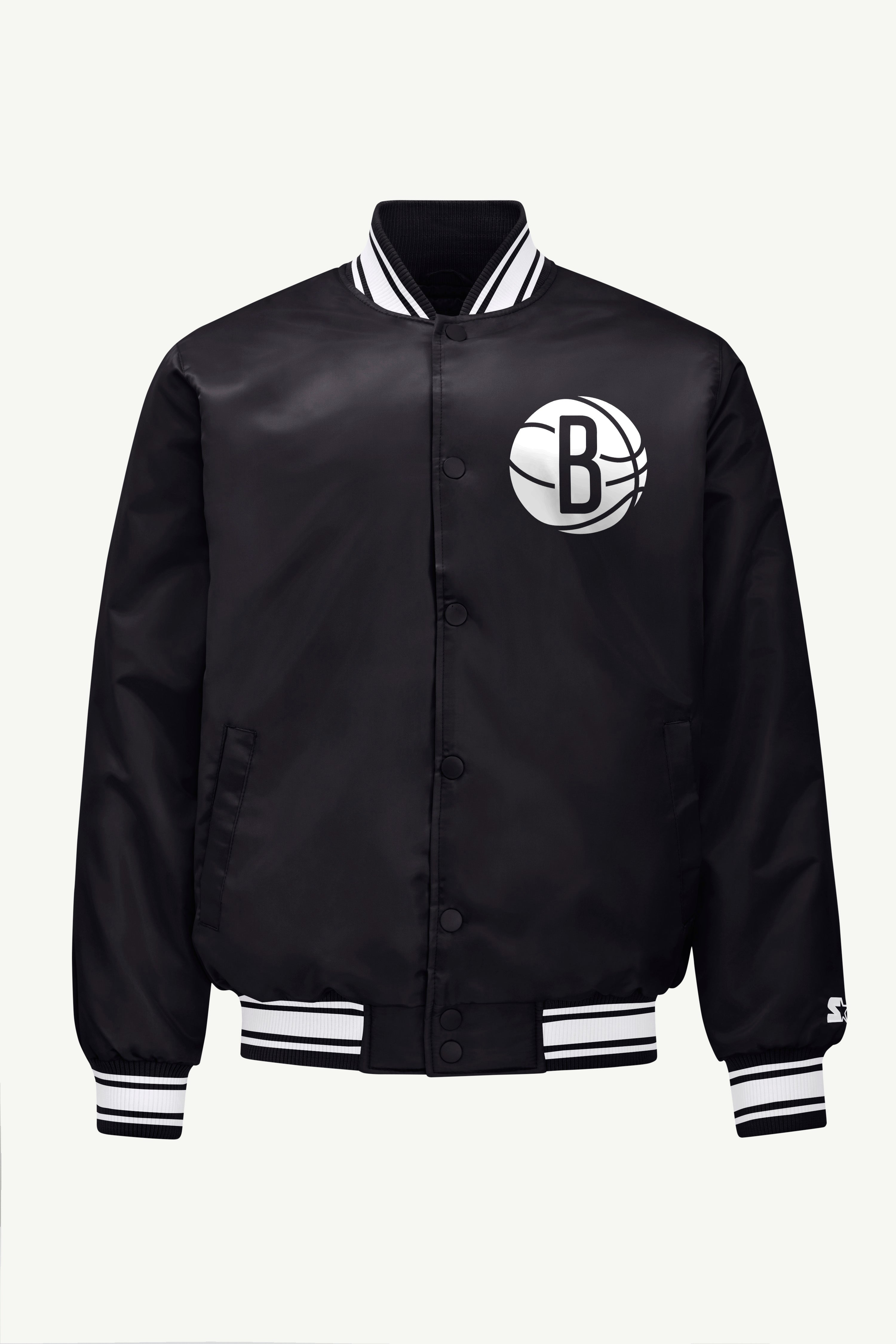 MENS BROOKLYN NETS PRINTED GRAPHIC  SATIN VARSITY JACKET View 1 | Brooklyn Nets