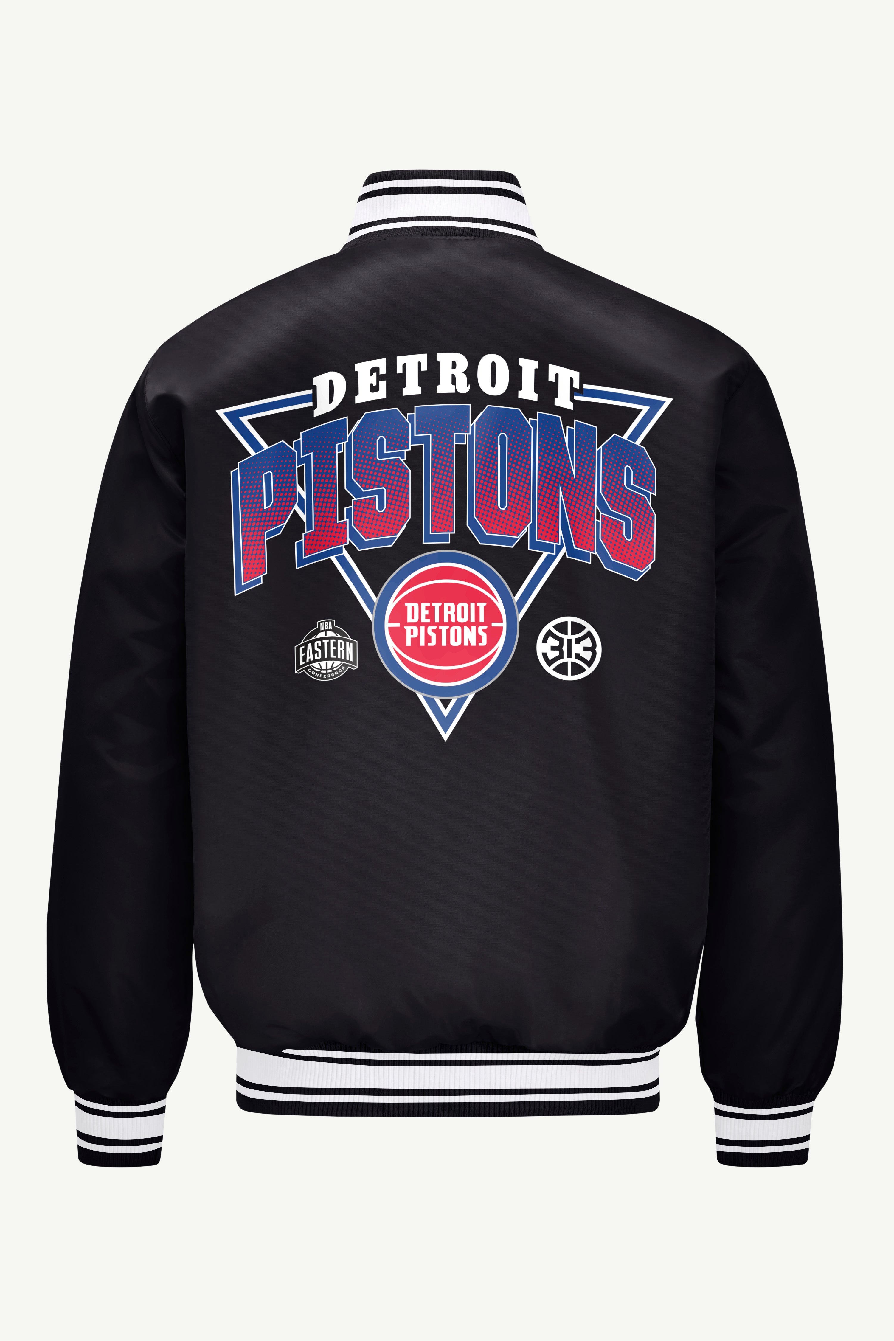 MENS DETROIT PISTONS TRIANGLE SATIN VARSITY JACKET View 2 | Detroit Pistons
