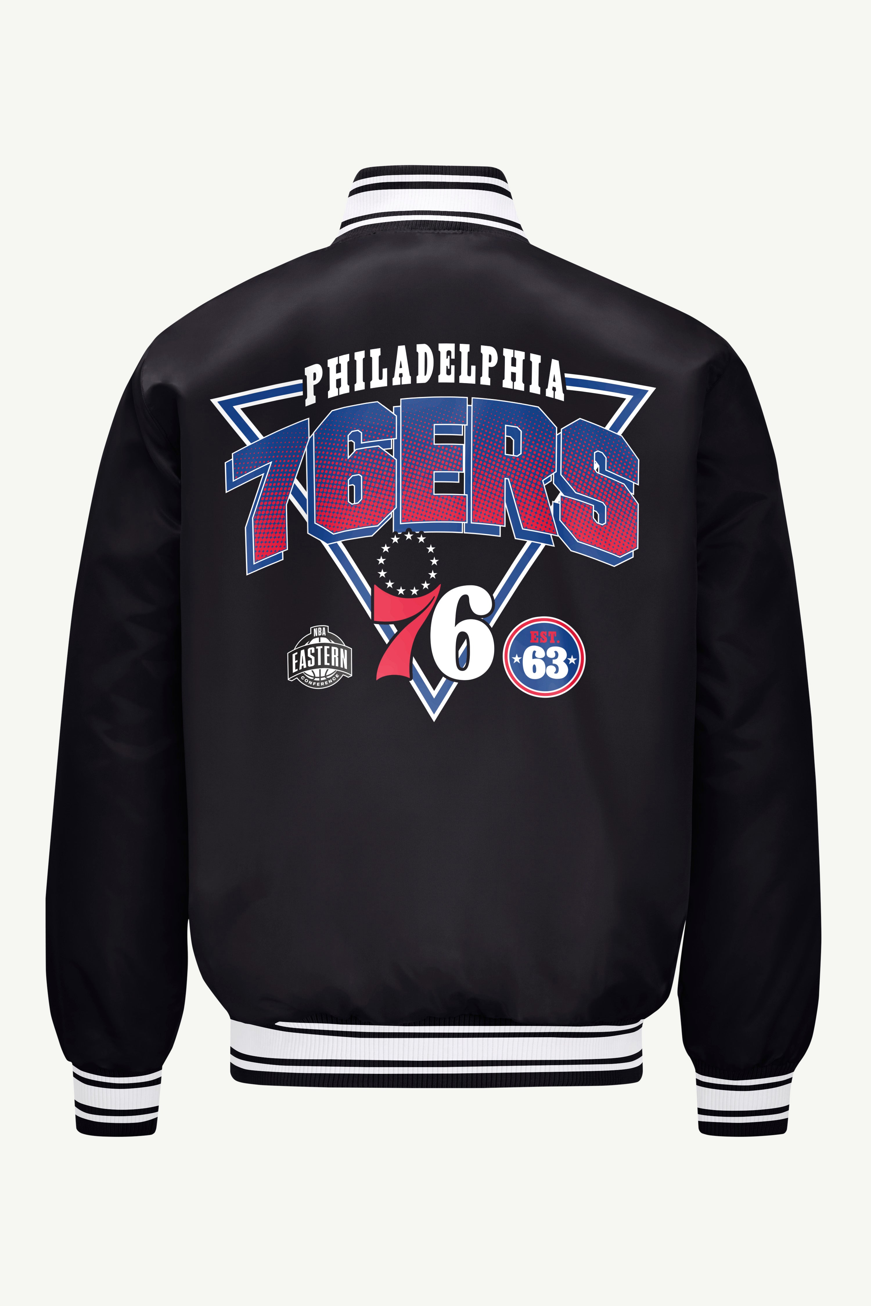MENS PHILADELPHIA 76ERS TRIANGLE SATIN VARSITY JACKET View 2