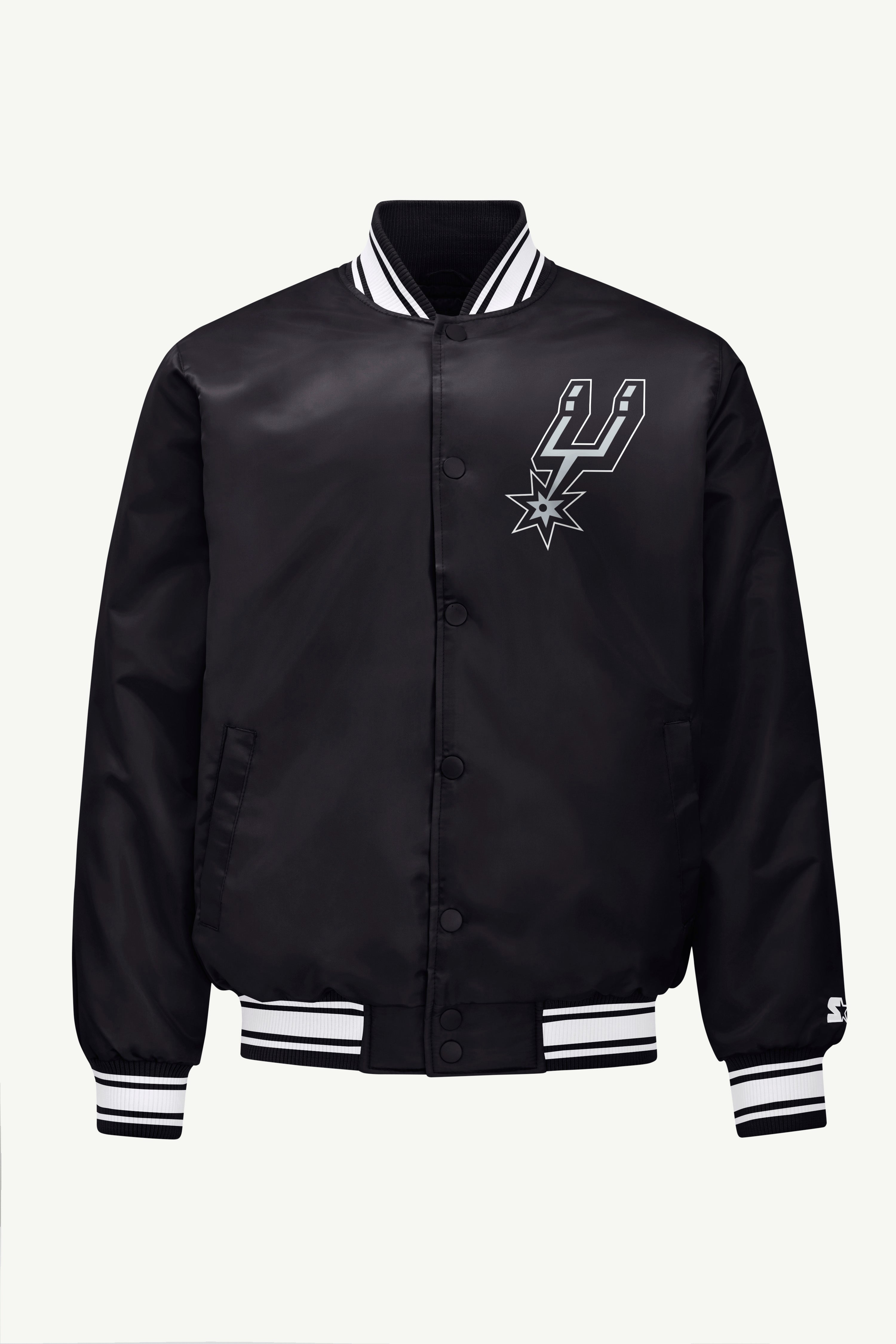 MENS SAN ANTONIO SPURS TRIANGLE PRINTED GRAPHIC SATIN VARSITY JACKET View 1 | San Antonio Spurs